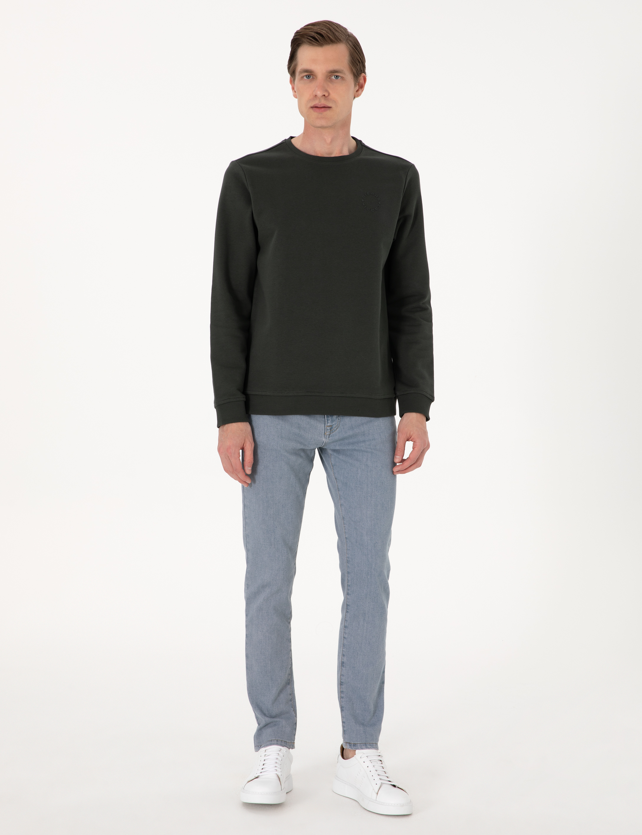 Koyu Yeşil 3 İplik Regular Fit Bisiklet Yaka Basic Sweatshirt