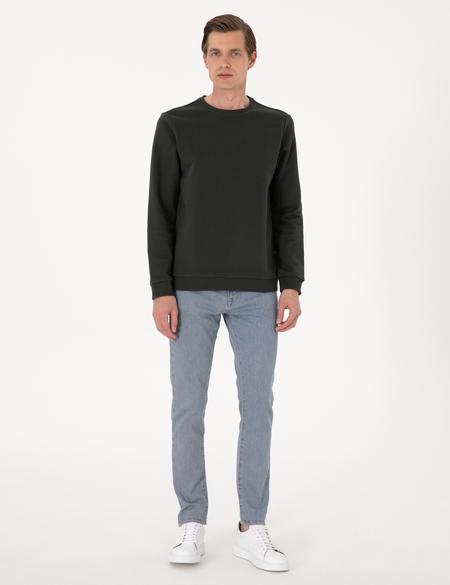 Koyu Yeşil 3 İplik Regular Fit Bisiklet Yaka Basic Sweatshirt - 50314978056