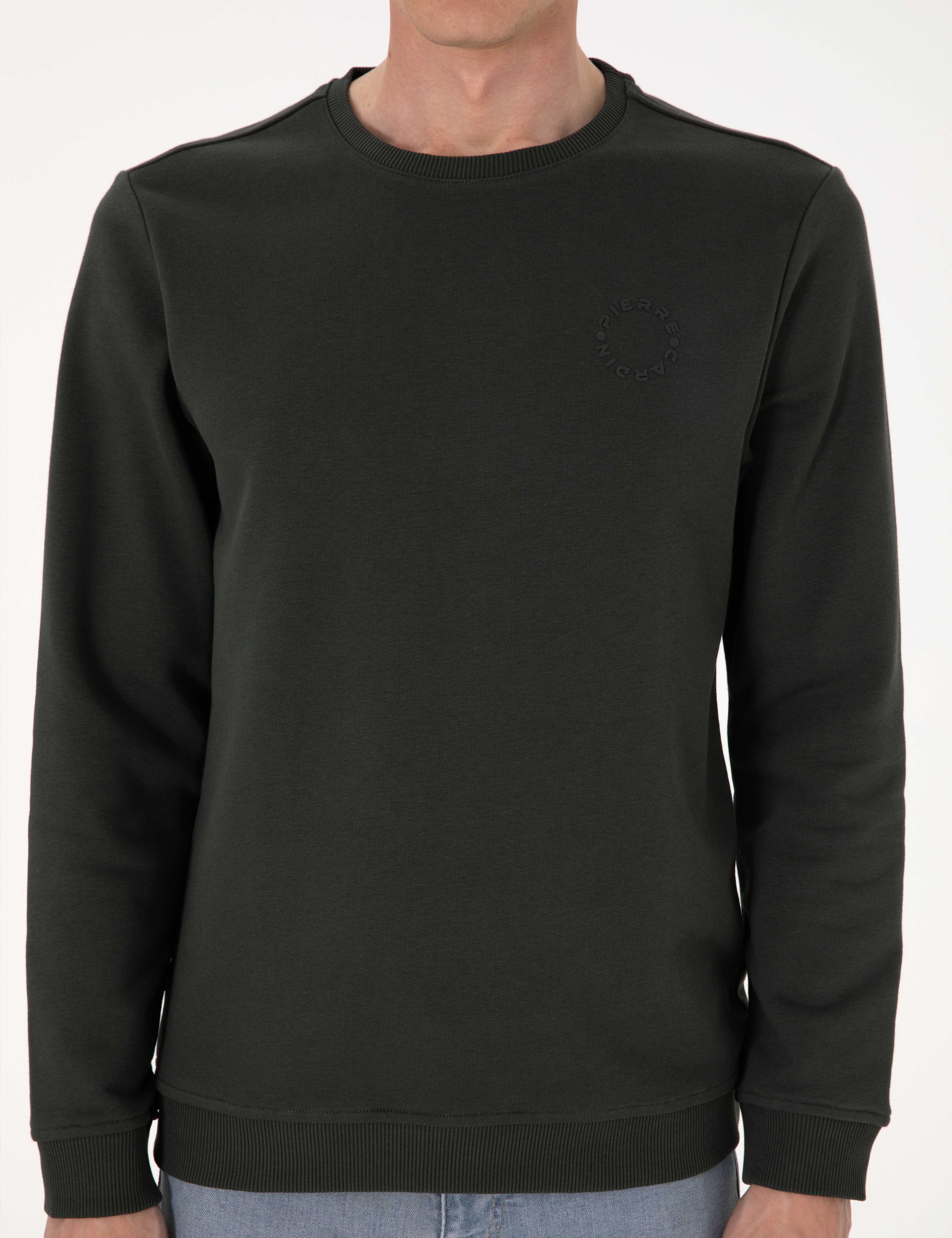 Koyu Yeşil 3 İplik Regular Fit Bisiklet Yaka Basic Sweatshirt - Image 6