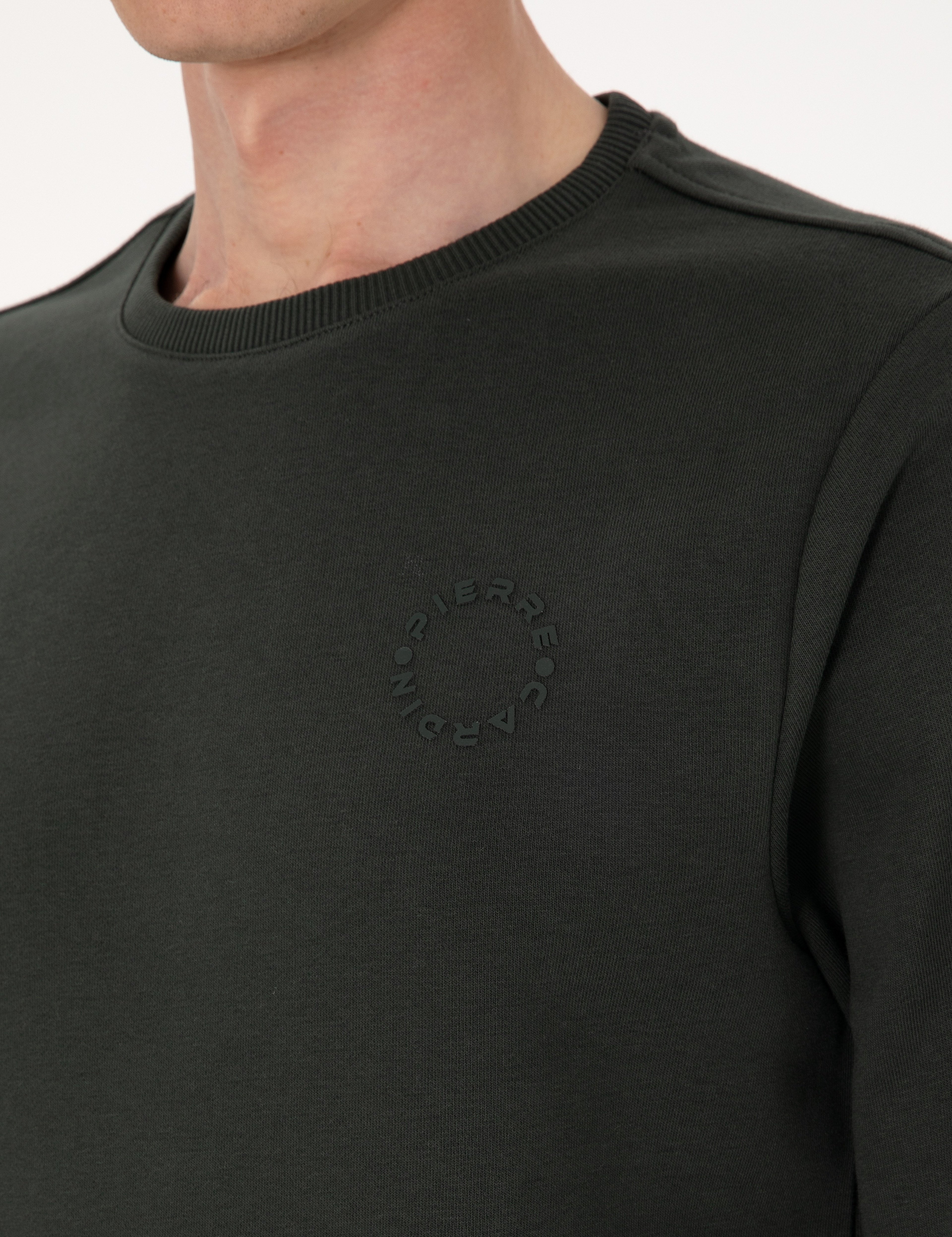Koyu Yeşil 3 İplik Regular Fit Bisiklet Yaka Basic Sweatshirt - Image 7