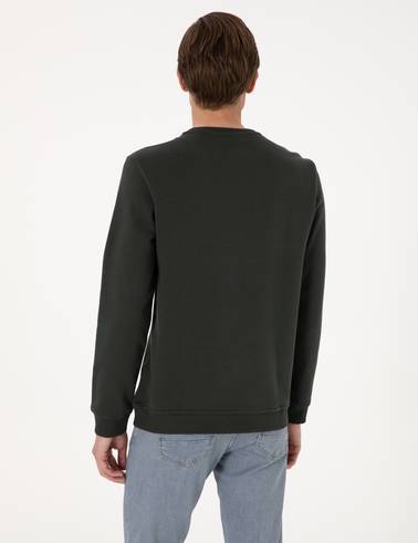 Koyu Yeşil 3 İplik Regular Fit Bisiklet Yaka Basic Sweatshirt