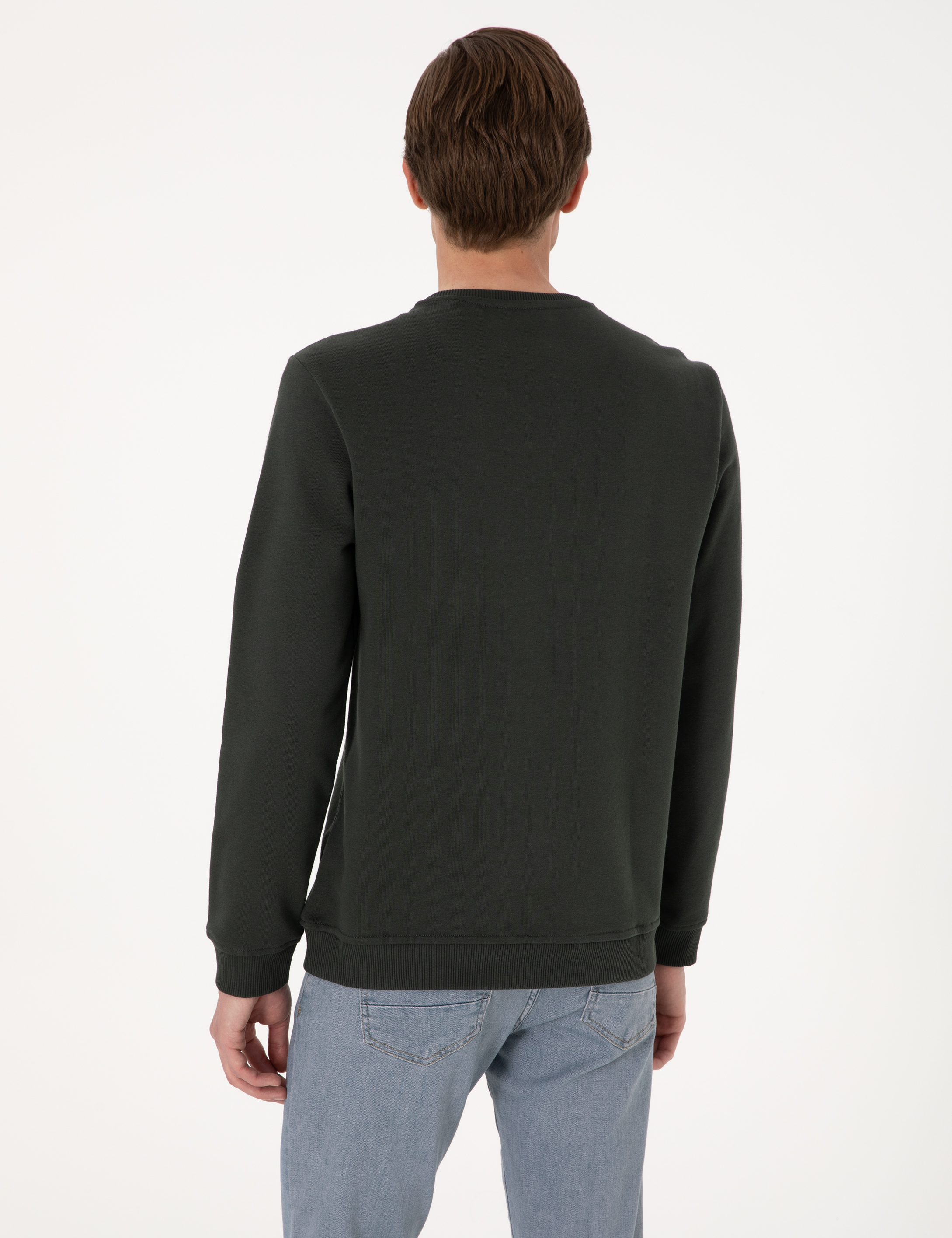 Koyu Yeşil 3 İplik Regular Fit Bisiklet Yaka Basic Sweatshirt