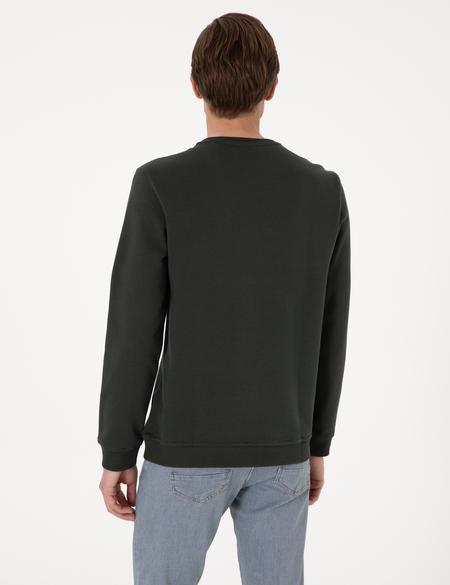 Koyu Yeşil 3 İplik Regular Fit Bisiklet Yaka Basic Sweatshirt - 50314978056