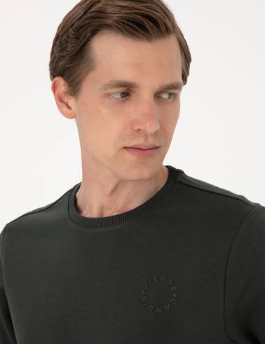 Koyu Yeşil 3 İplik Regular Fit Bisiklet Yaka Basic Sweatshirt