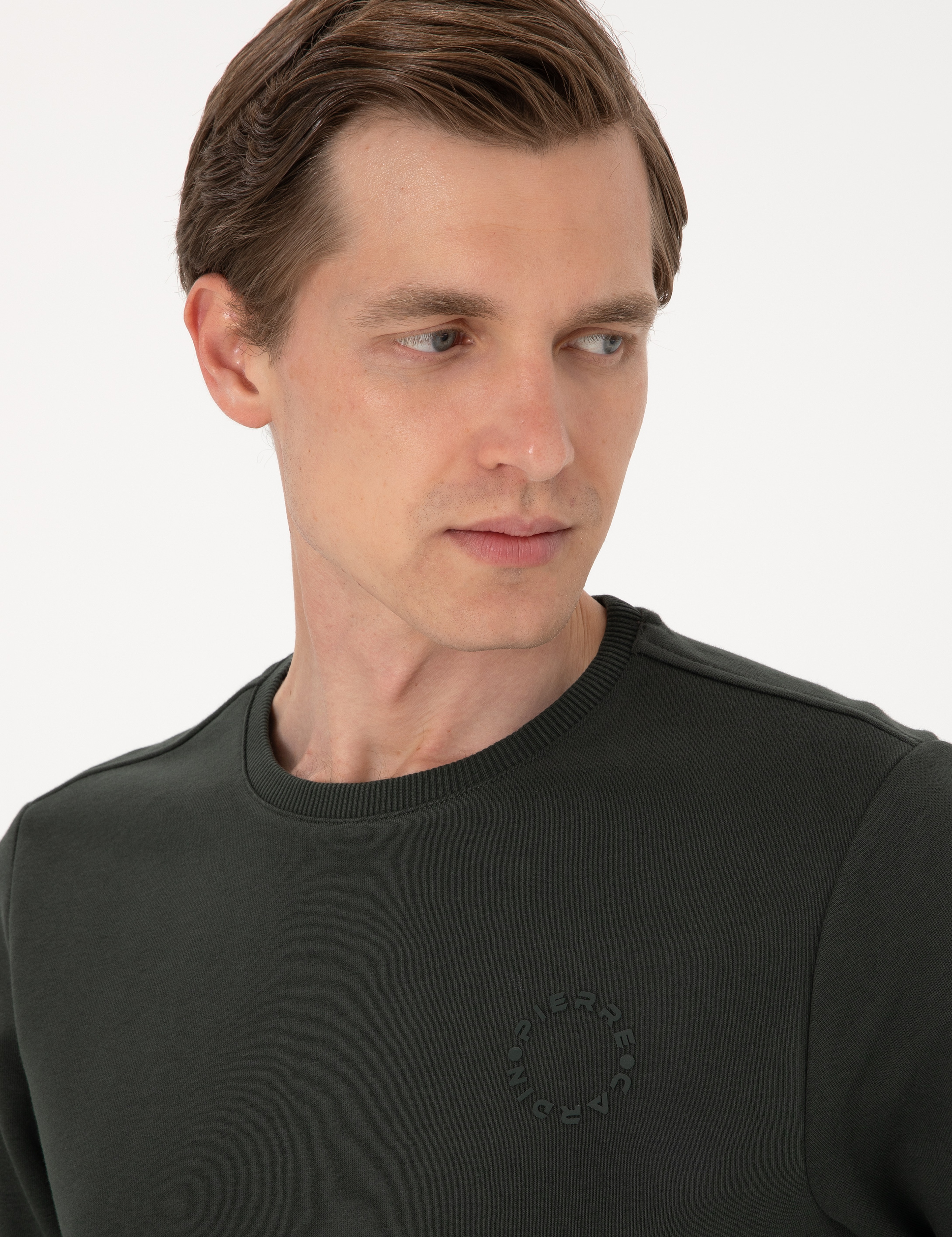 Koyu Yeşil 3 İplik Regular Fit Bisiklet Yaka Basic Sweatshirt - Image 2