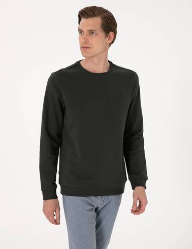 Koyu Yeşil 3 İplik Regular Fit Bisiklet Yaka Basic Sweatshirt