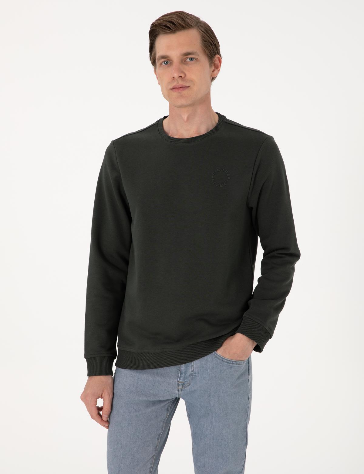 Koyu Yeşil 3 İplik Regular Fit Bisiklet Yaka Basic Sweatshirt