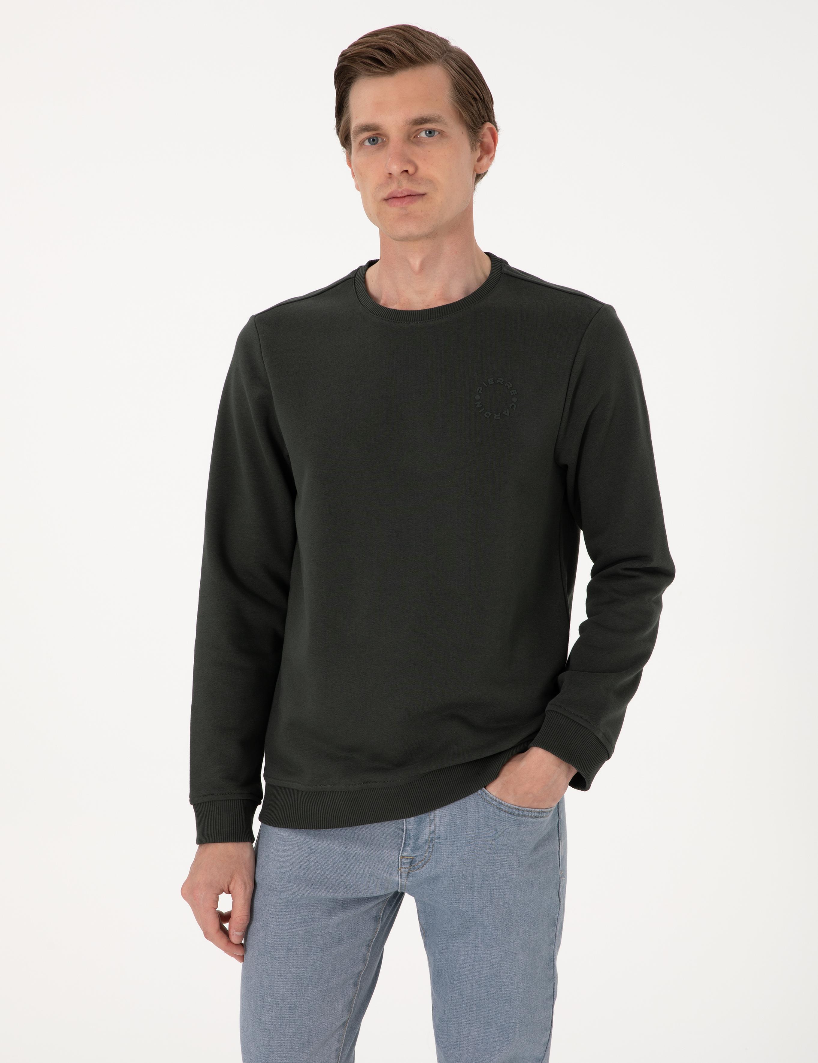 Koyu Yeşil 3 İplik Regular Fit Bisiklet Yaka Basic Sweatshirt