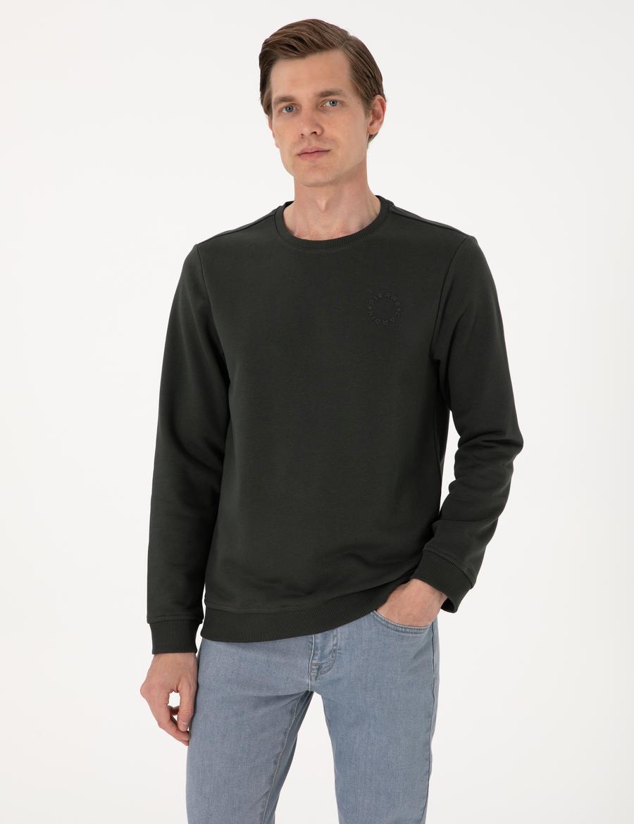 Koyu Yeşil 3 İplik Regular Fit Bisiklet Yaka Basic Sweatshirt