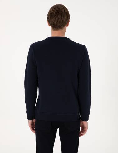 Lacivert 3 İplik Regular Fit Bisiklet Yaka Basic Sweatshirt