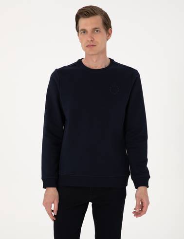 Lacivert 3 İplik Regular Fit Bisiklet Yaka Basic Sweatshirt