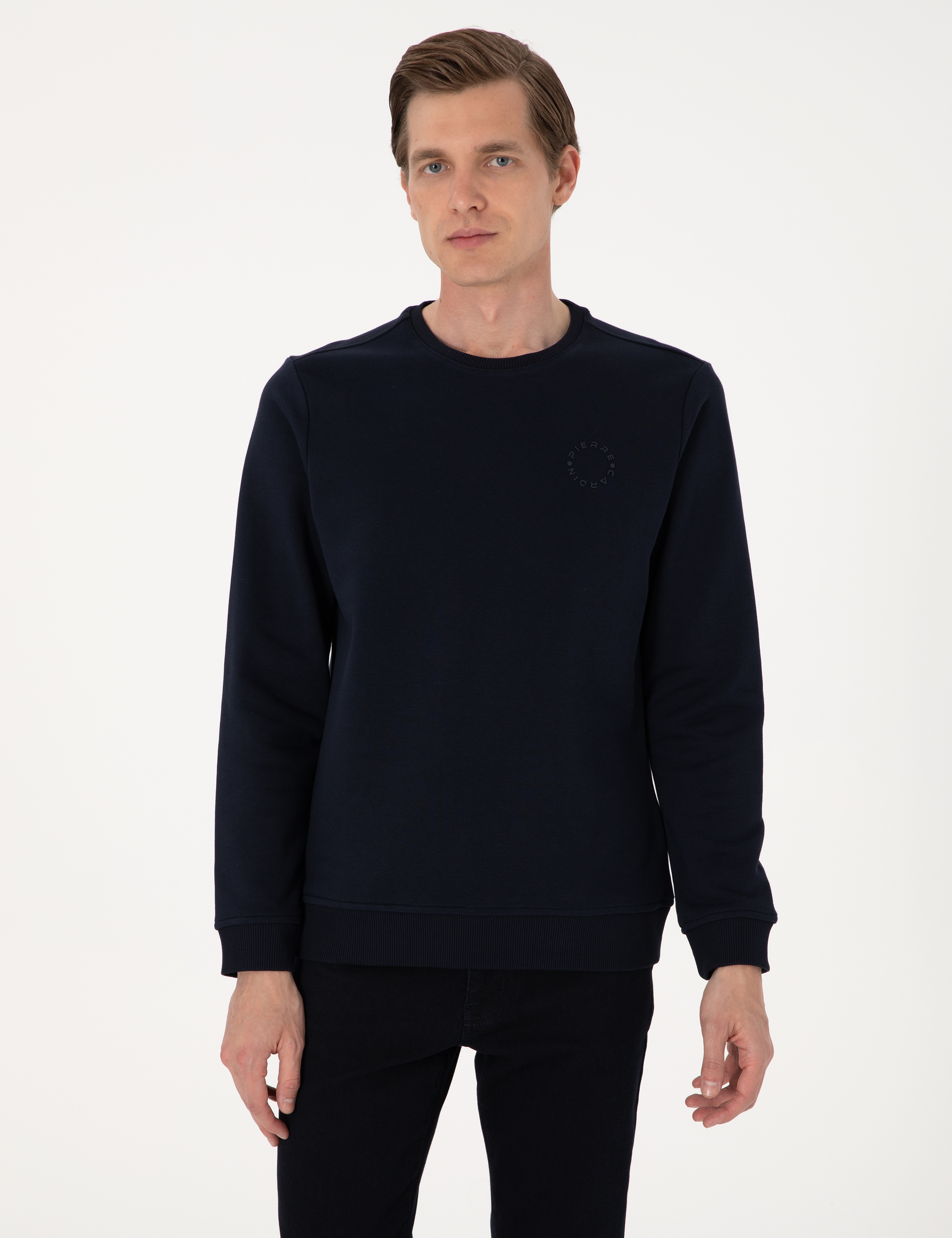 Lacivert 3 İplik Regular Fit Bisiklet Yaka Basic Sweatshirt - Image 3