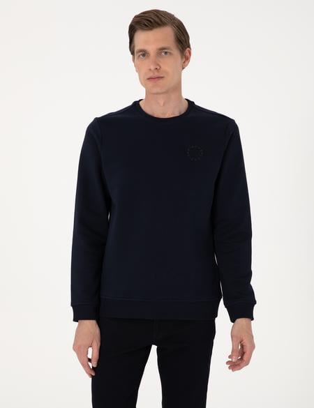 Lacivert 3 İplik Regular Fit Bisiklet Yaka Basic Sweatshirt - 50314978002
