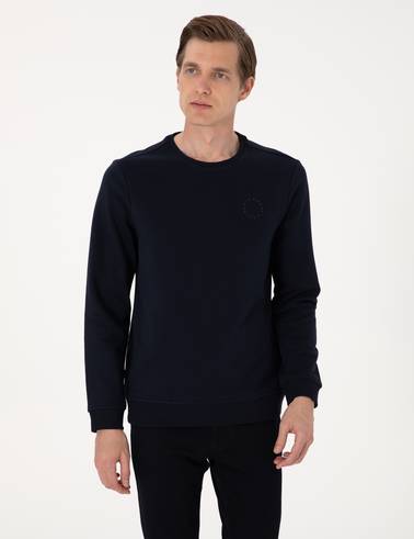 Lacivert 3 İplik Regular Fit Bisiklet Yaka Basic Sweatshirt