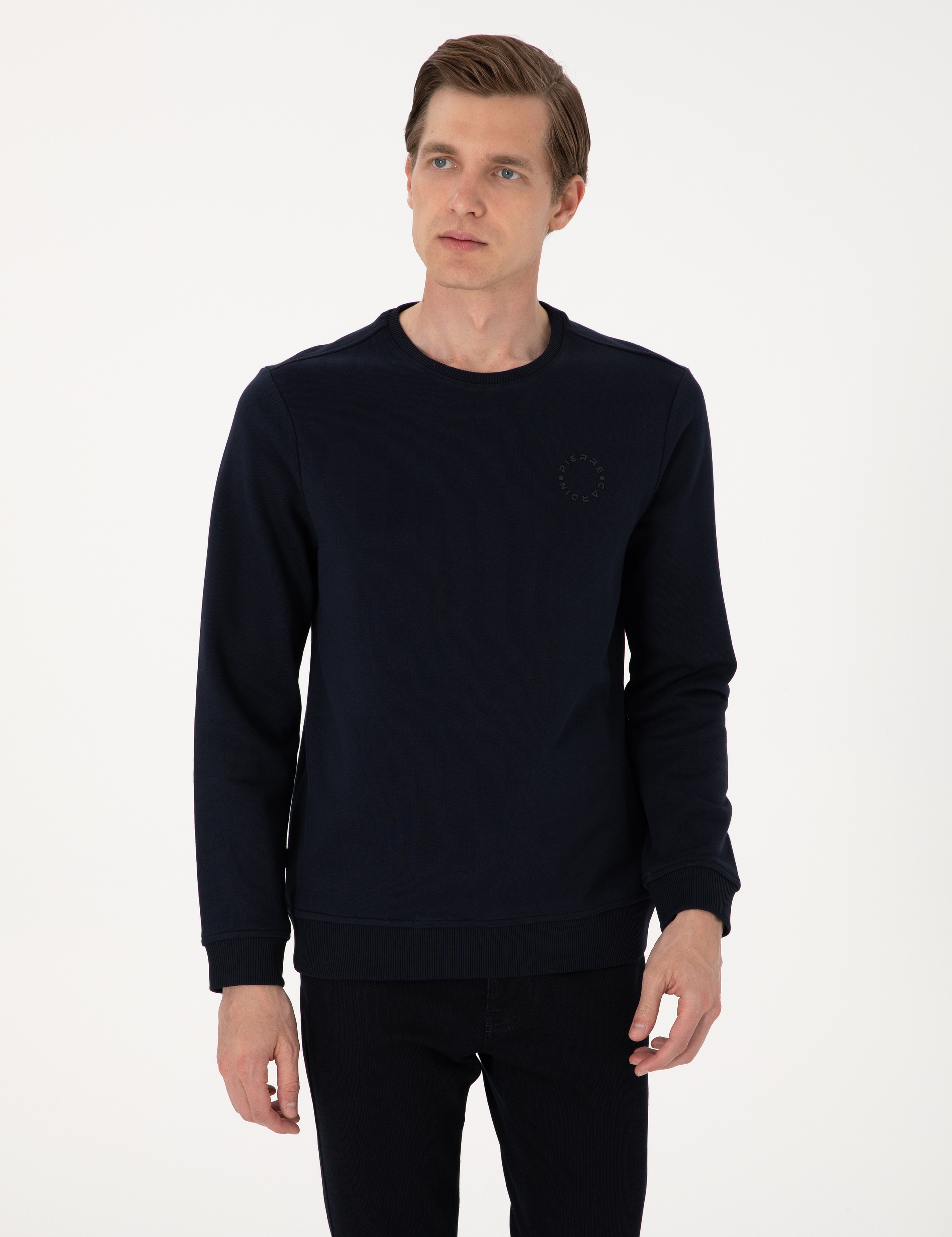 Lacivert 3 İplik Regular Fit Bisiklet Yaka Basic Sweatshirt - Image 1