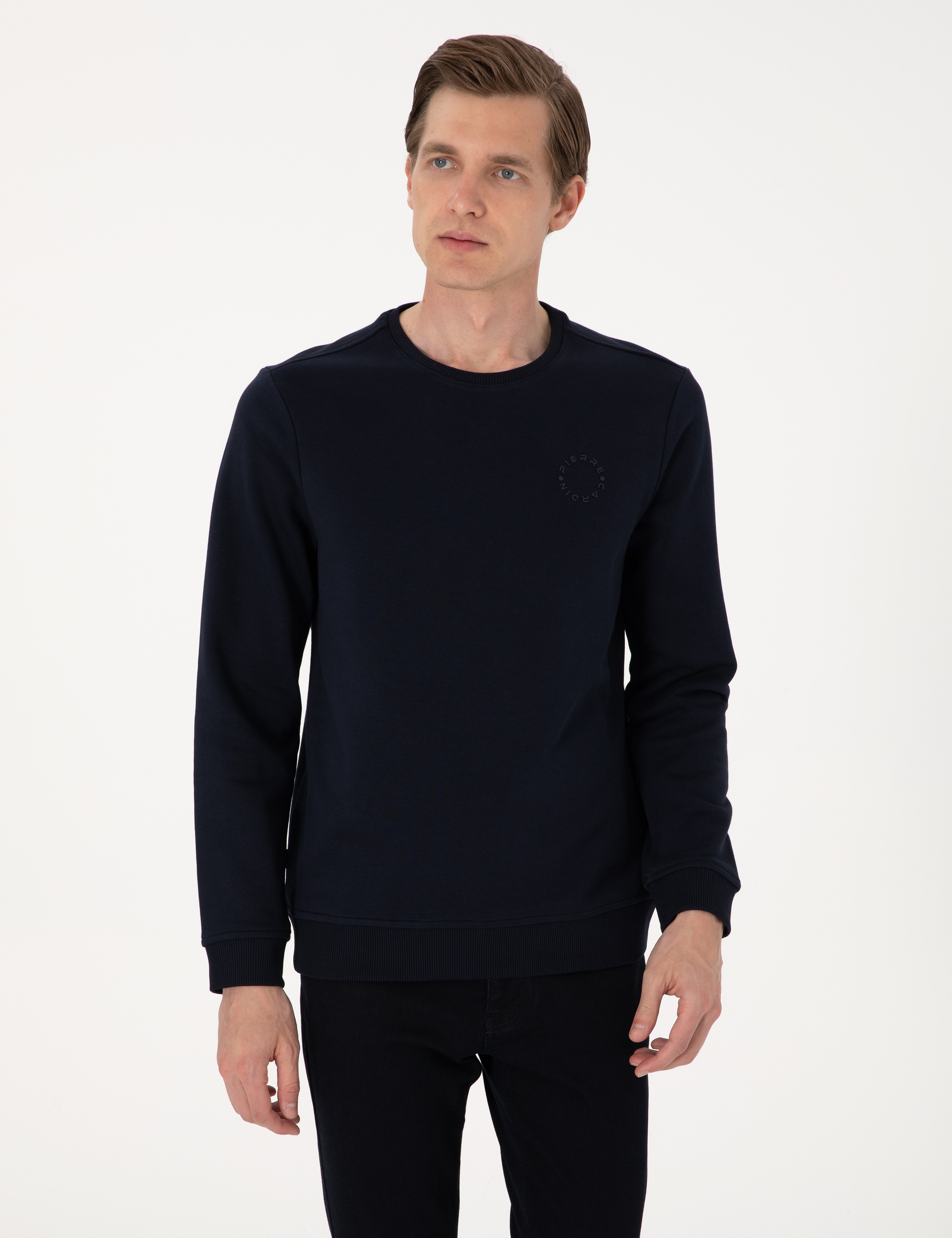 Lacivert 3 İplik Regular Fit Bisiklet Yaka Basic Sweatshirt