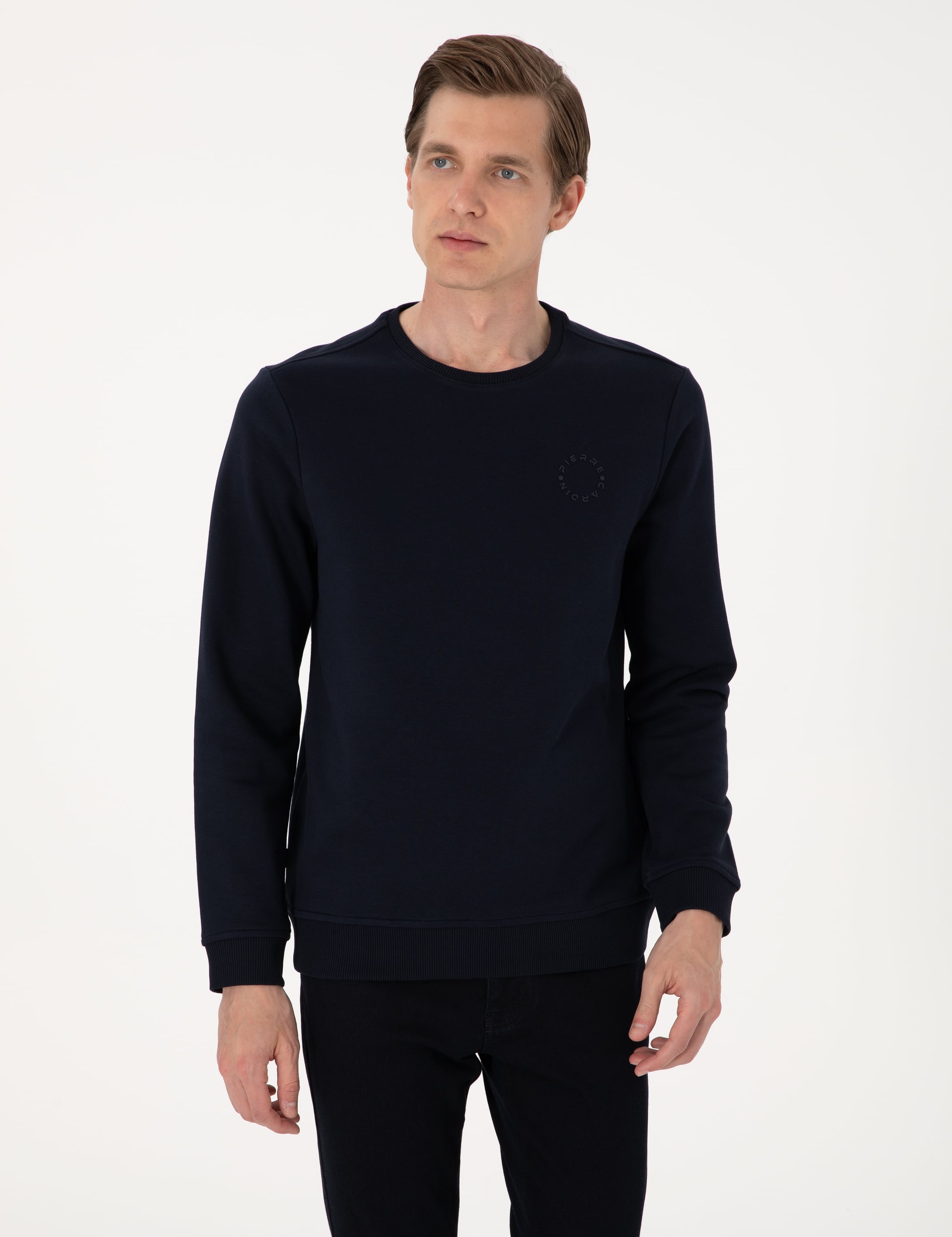 Lacivert 3 İplik Regular Fit Bisiklet Yaka Basic Sweatshirt
