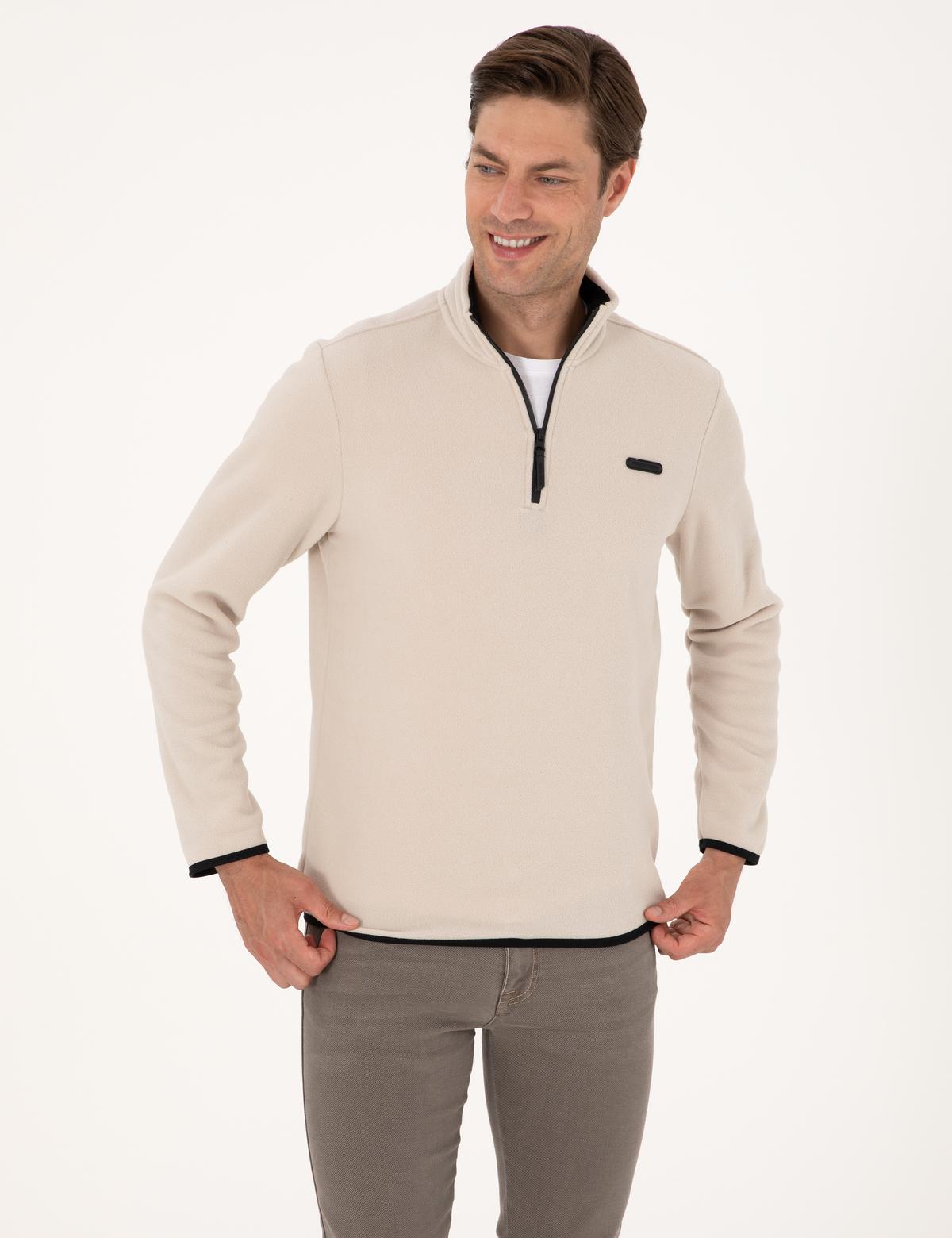 Taş Regular Fit Yarım Fermuarlı Polar Sweatshirt - 50314056040