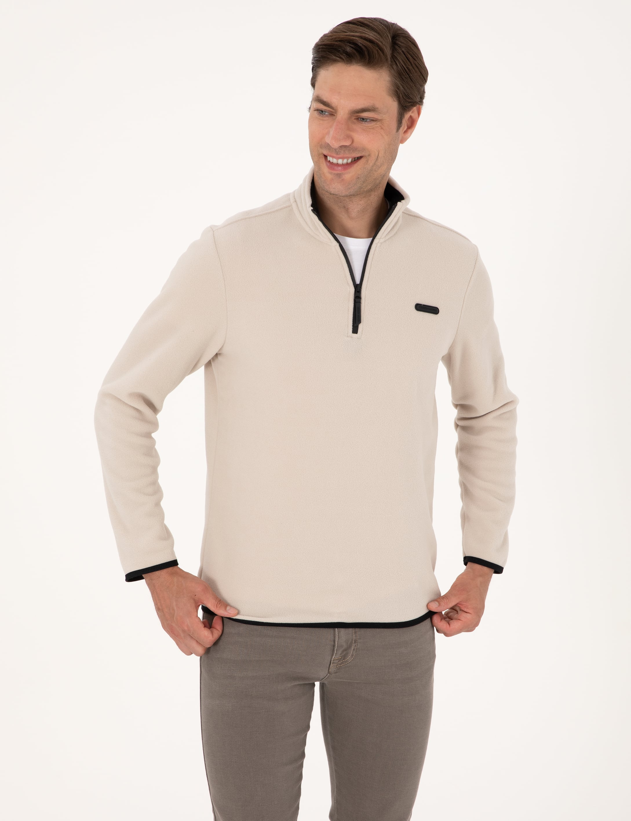 Taş Regular Fit Yarım Fermuarlı Polar Sweatshirt - Image 3