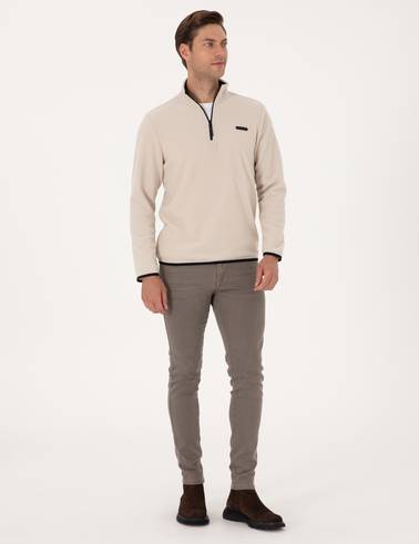 Taş Regular Fit Yarım Fermuarlı Polar Sweatshirt