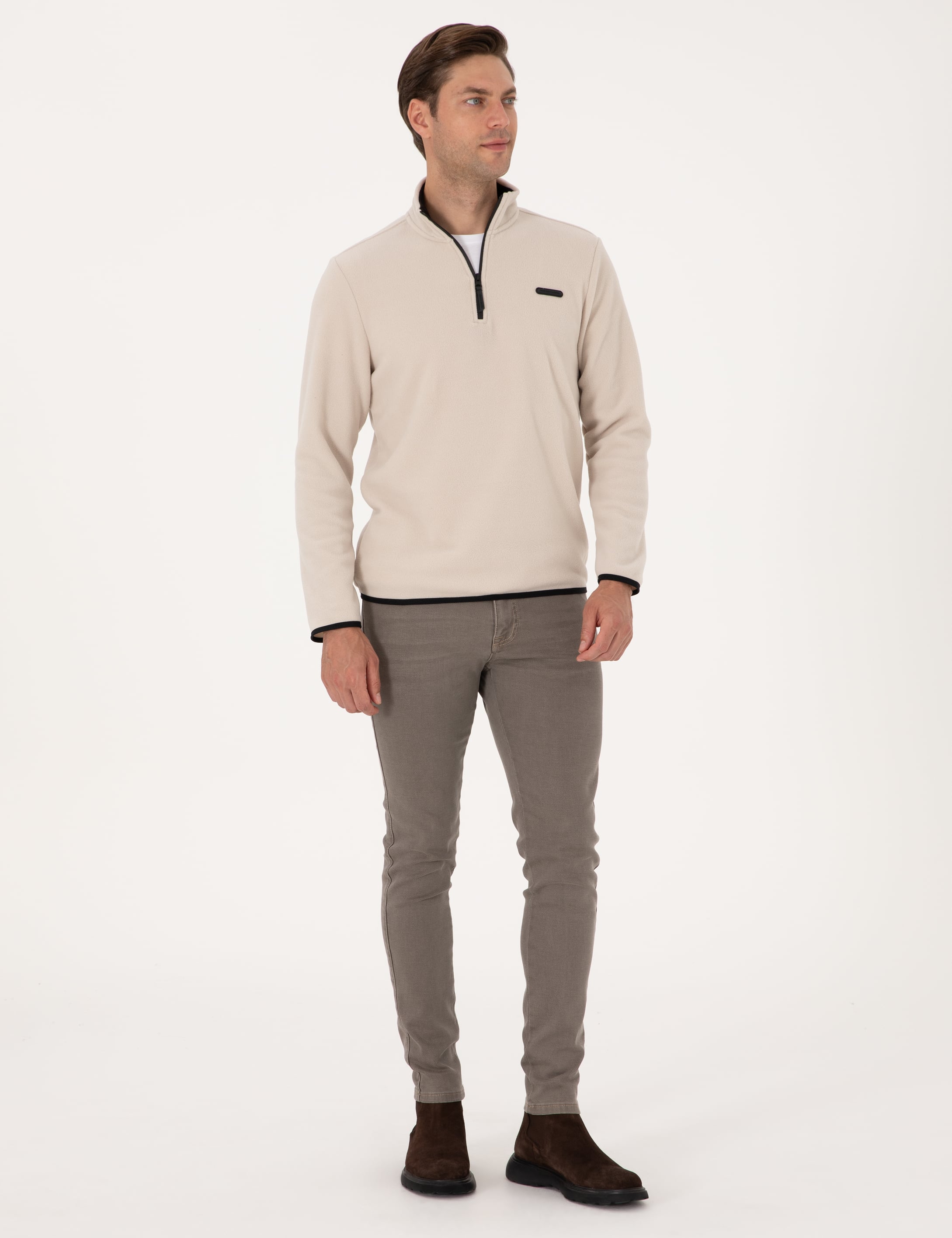 Taş Regular Fit Yarım Fermuarlı Polar Sweatshirt