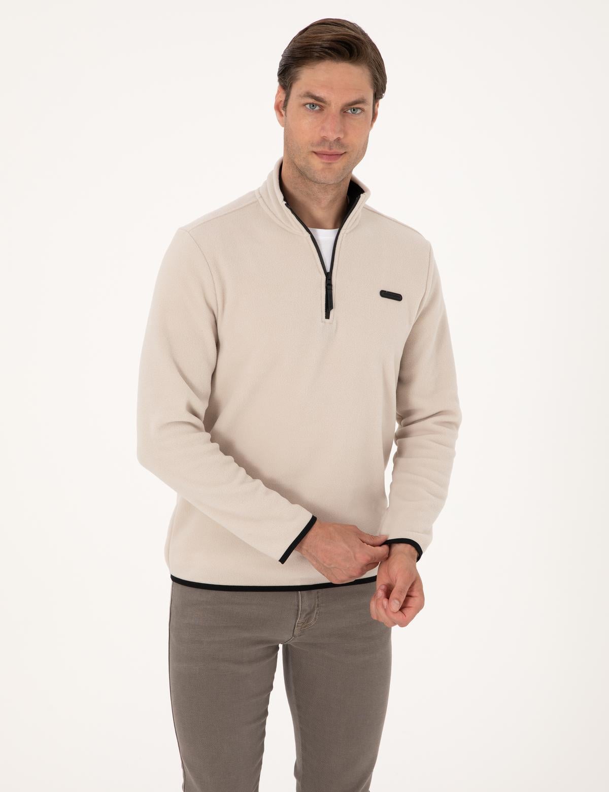 Taş Regular Fit Yarım Fermuarlı Polar Sweatshirt