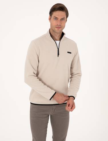 Taş Regular Fit Yarım Fermuarlı Polar Sweatshirt