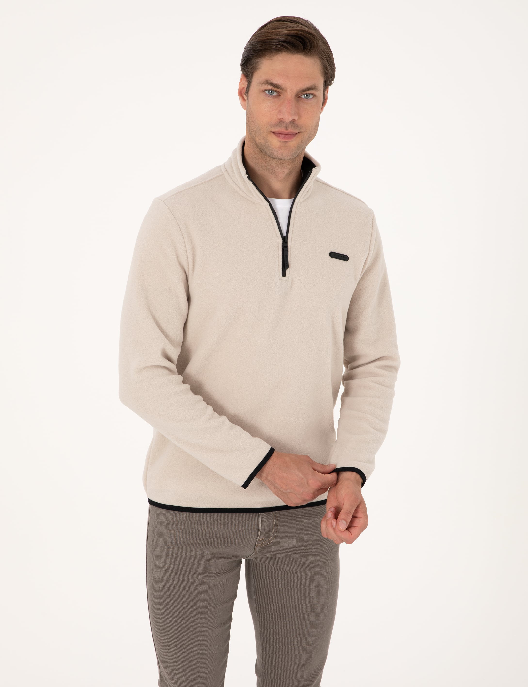 Taş Regular Fit Yarım Fermuarlı Polar Sweatshirt - Image 1