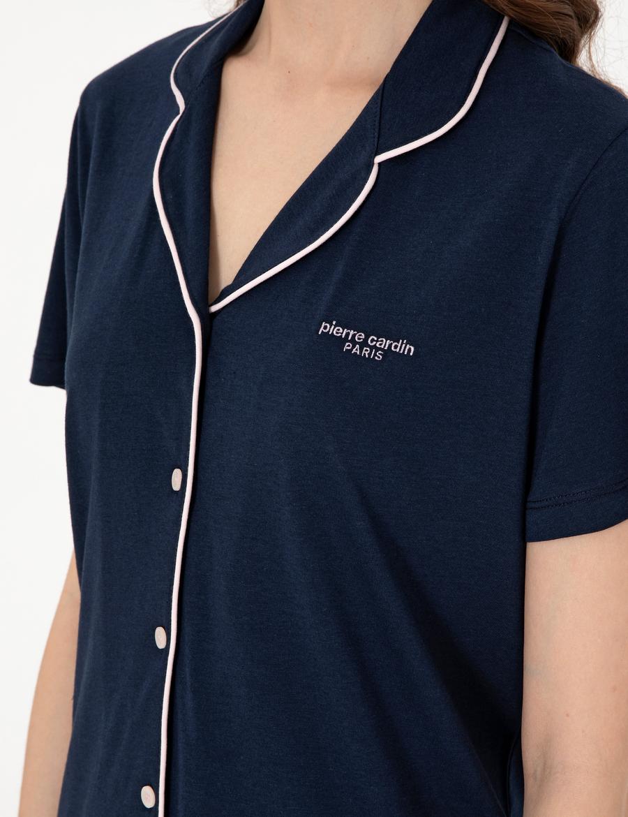 Lacivert Kısakollu Gömlek Pijama Takımı