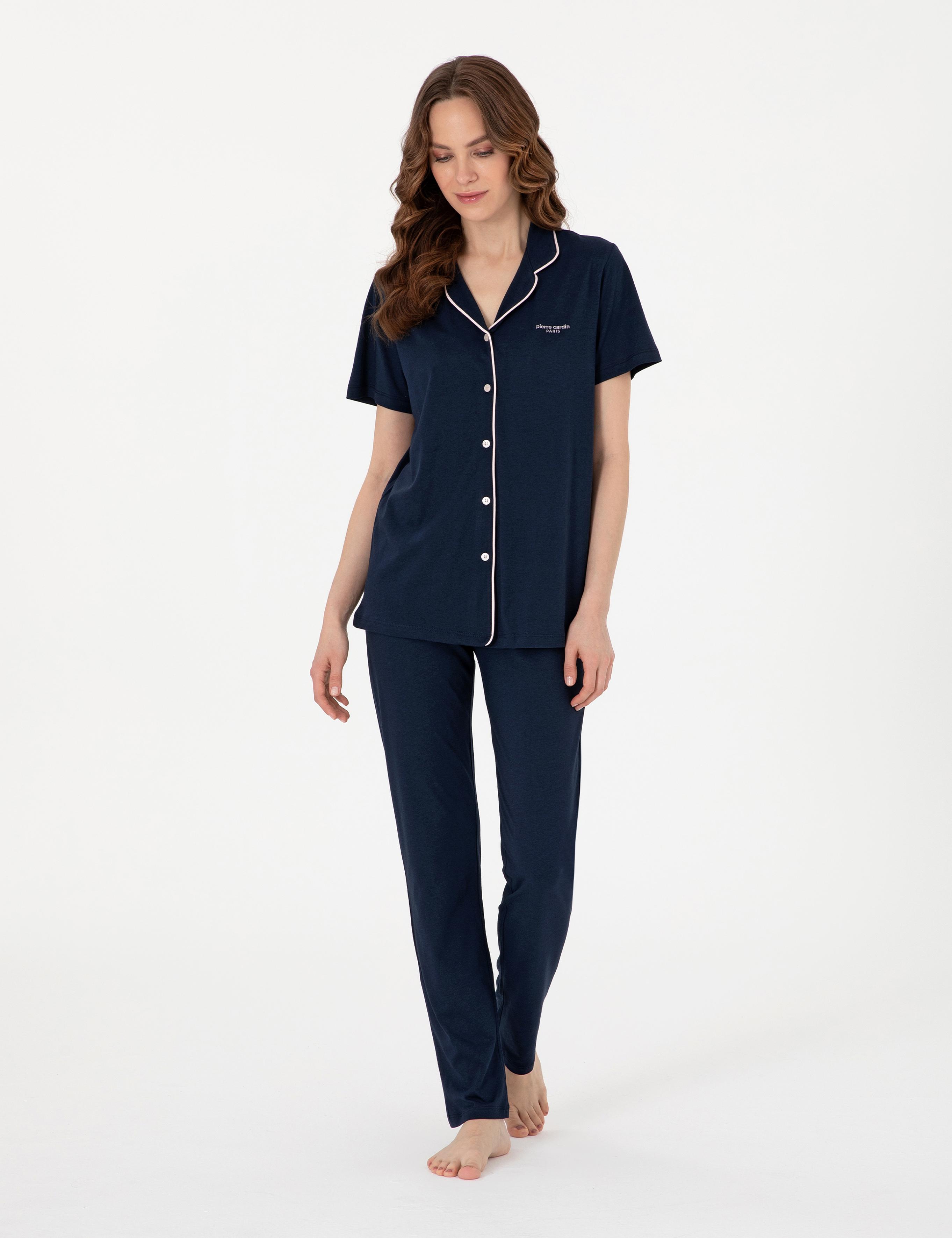 Lacivert Kısakollu Gömlek Pijama Takımı