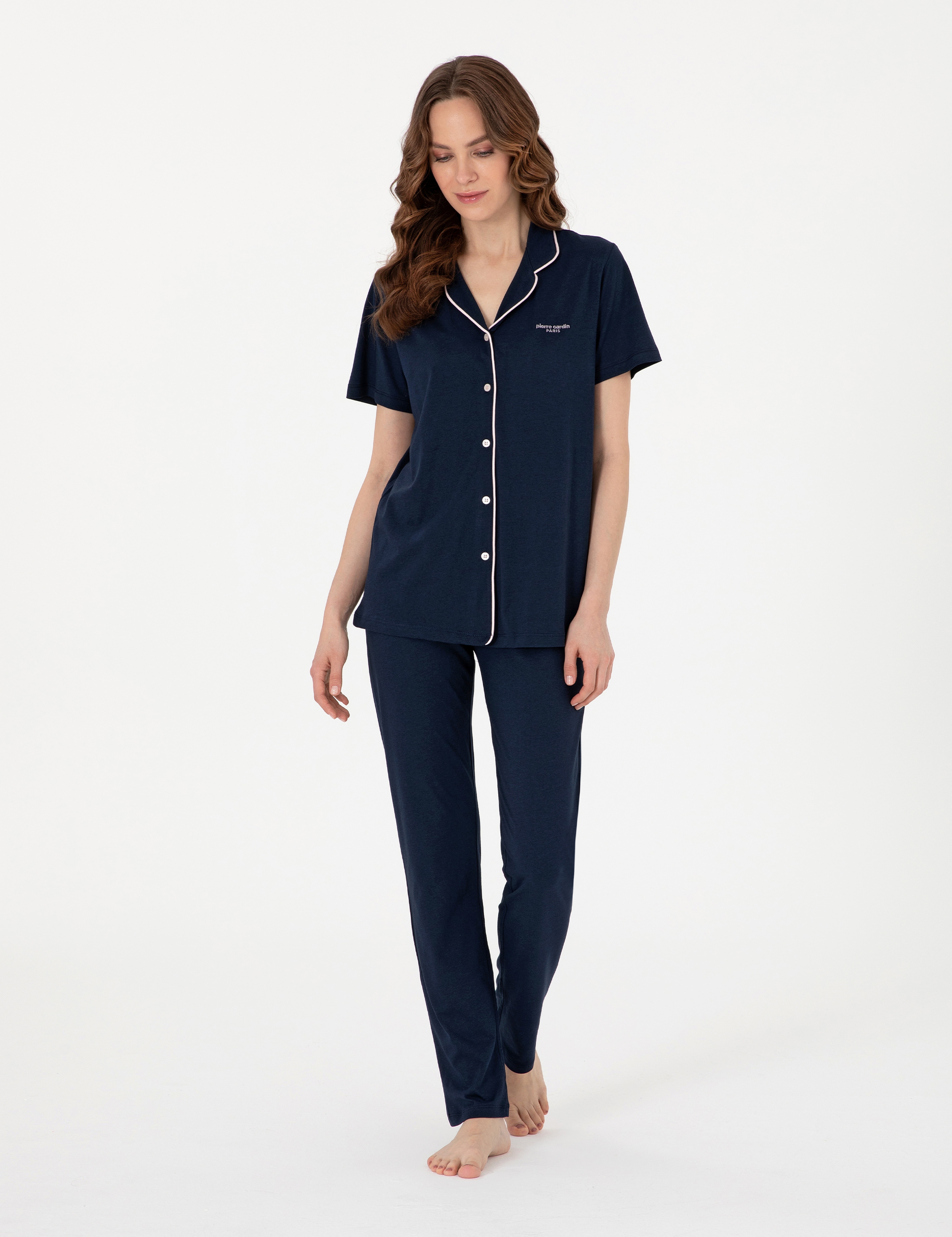 Lacivert Kısakollu Gömlek Pijama Takımı - Image 4