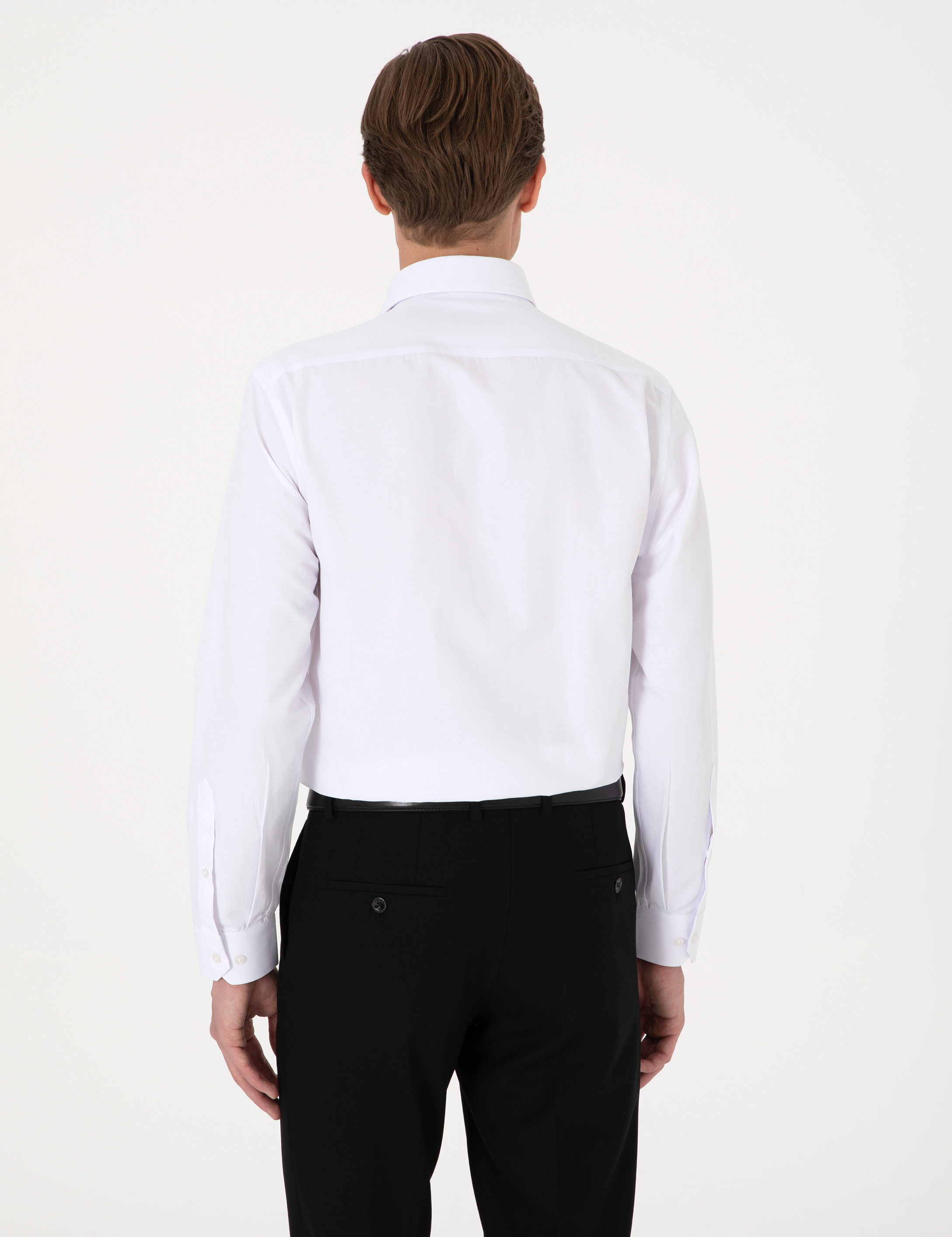 Beyaz Regular Fit Uzun Kollu Basic Gömlek - Image 5