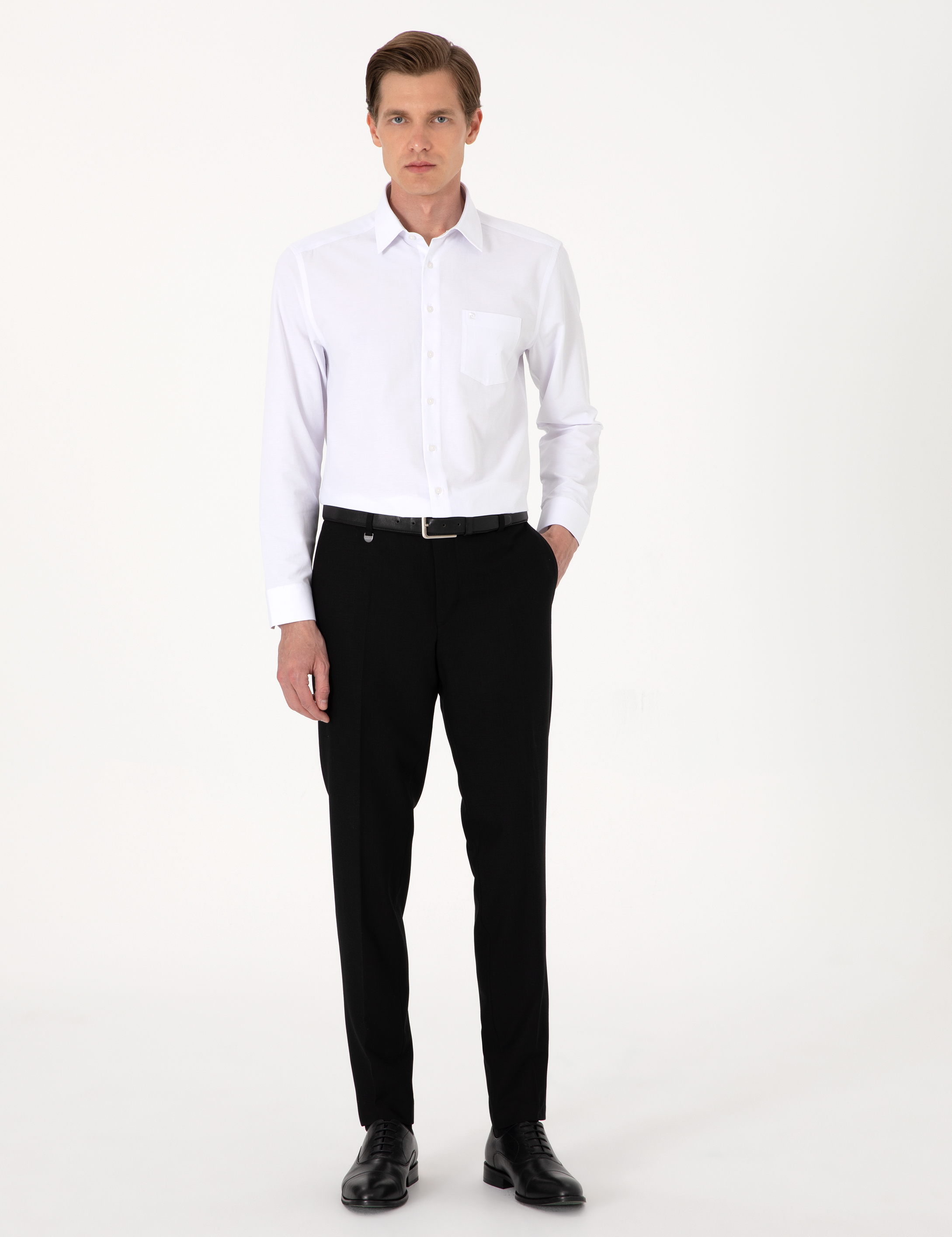 Beyaz Regular Fit Uzun Kollu Basic Gömlek - Image 4