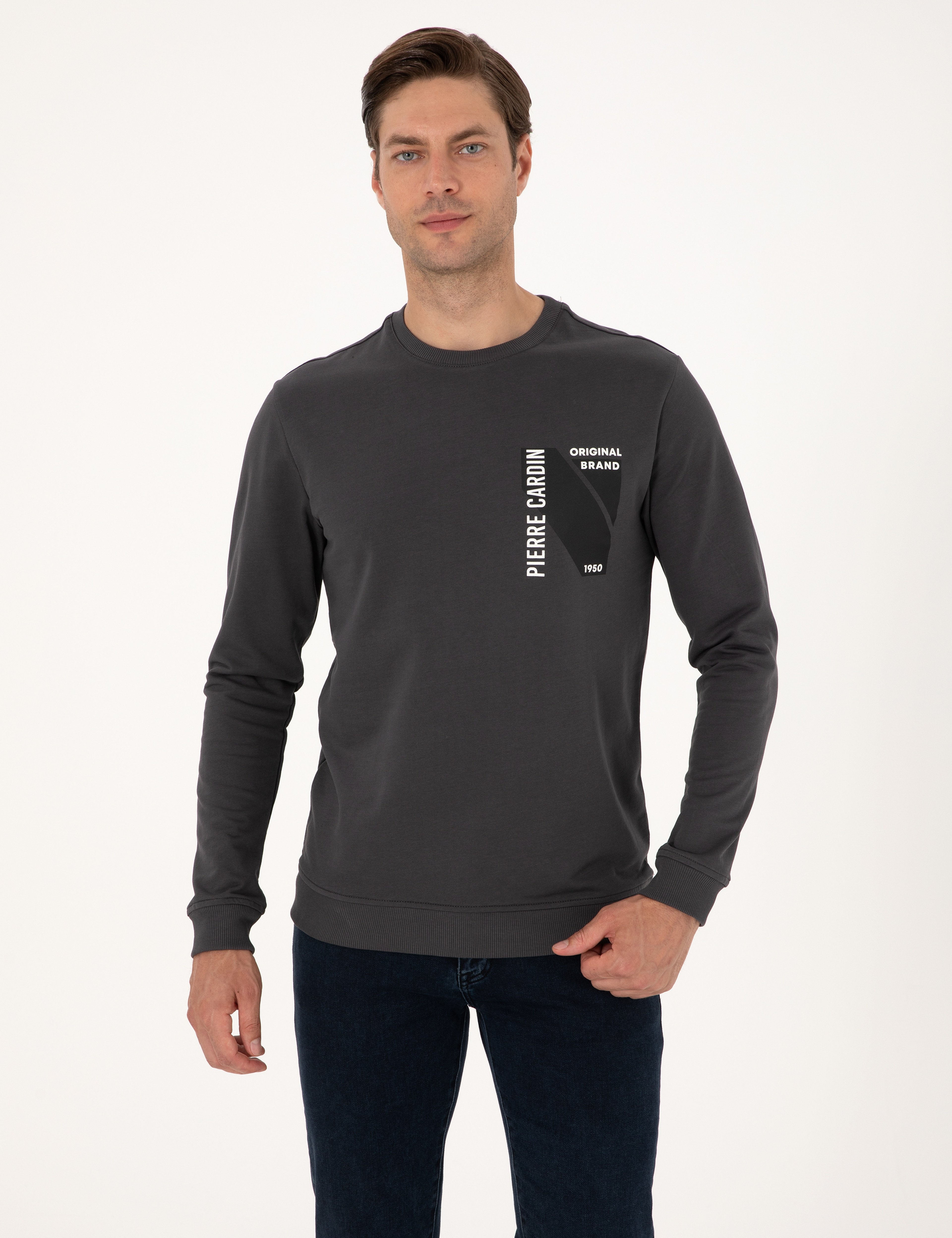 Antrasit Regular Fit Bisiklet Yaka Sweatshirt
