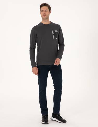Antrasit Regular Fit Bisiklet Yaka Sweatshirt