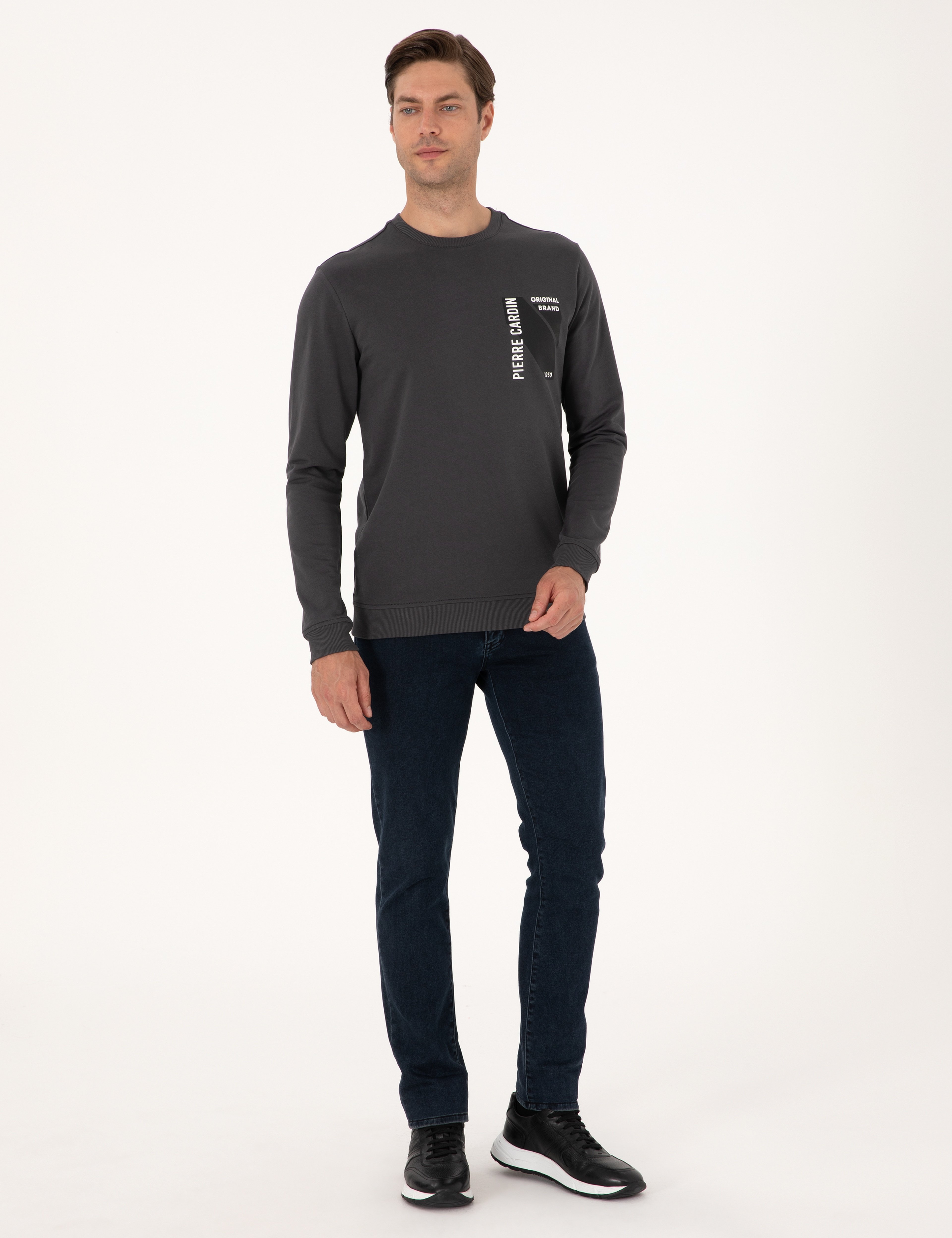 Antrasit Regular Fit Bisiklet Yaka Sweatshirt - Image 4