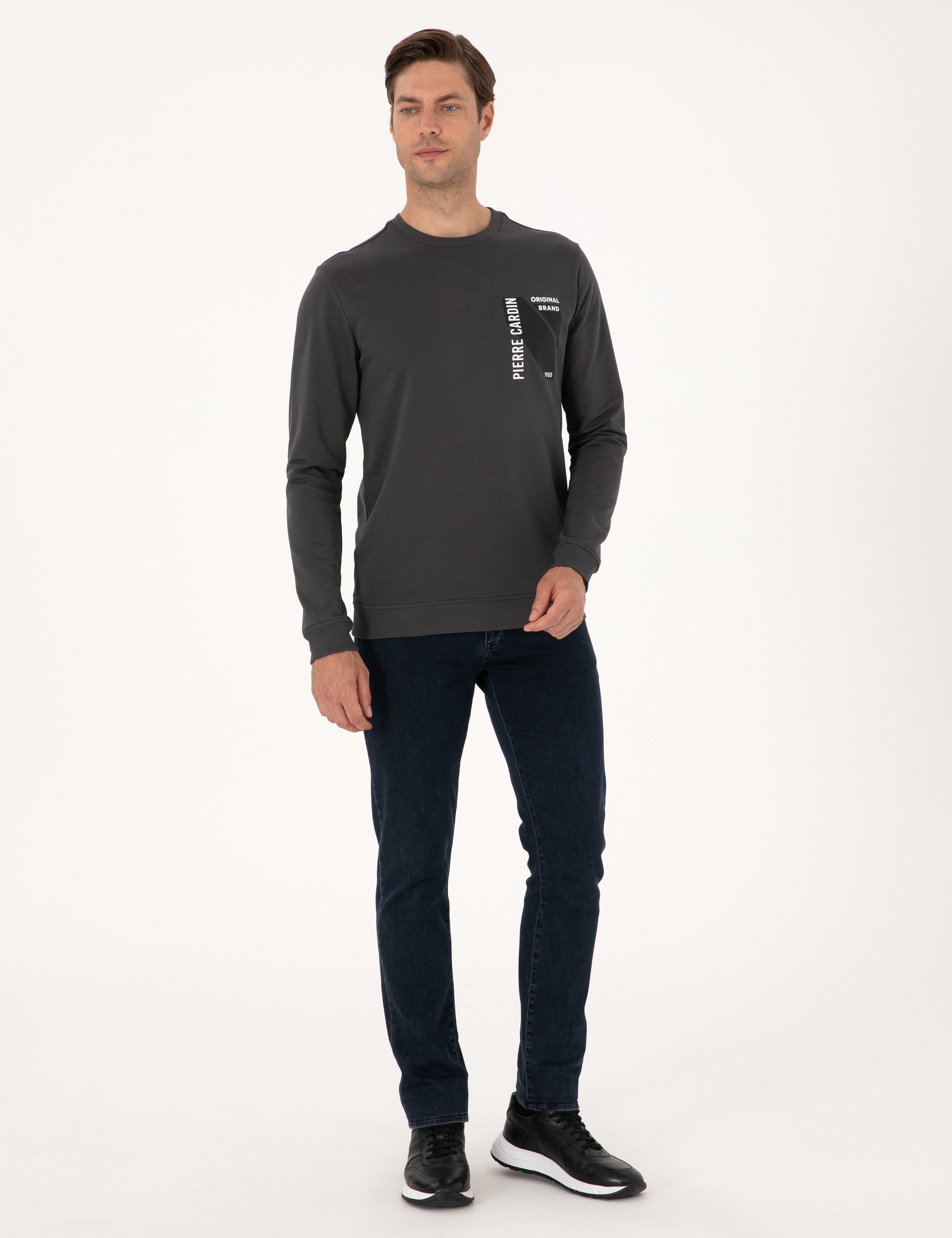Antrasit Regular Fit Bisiklet Yaka Sweatshirt
