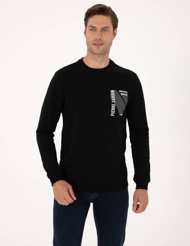 Siyah Regular Fit Bisiklet Yaka Sweatshirt