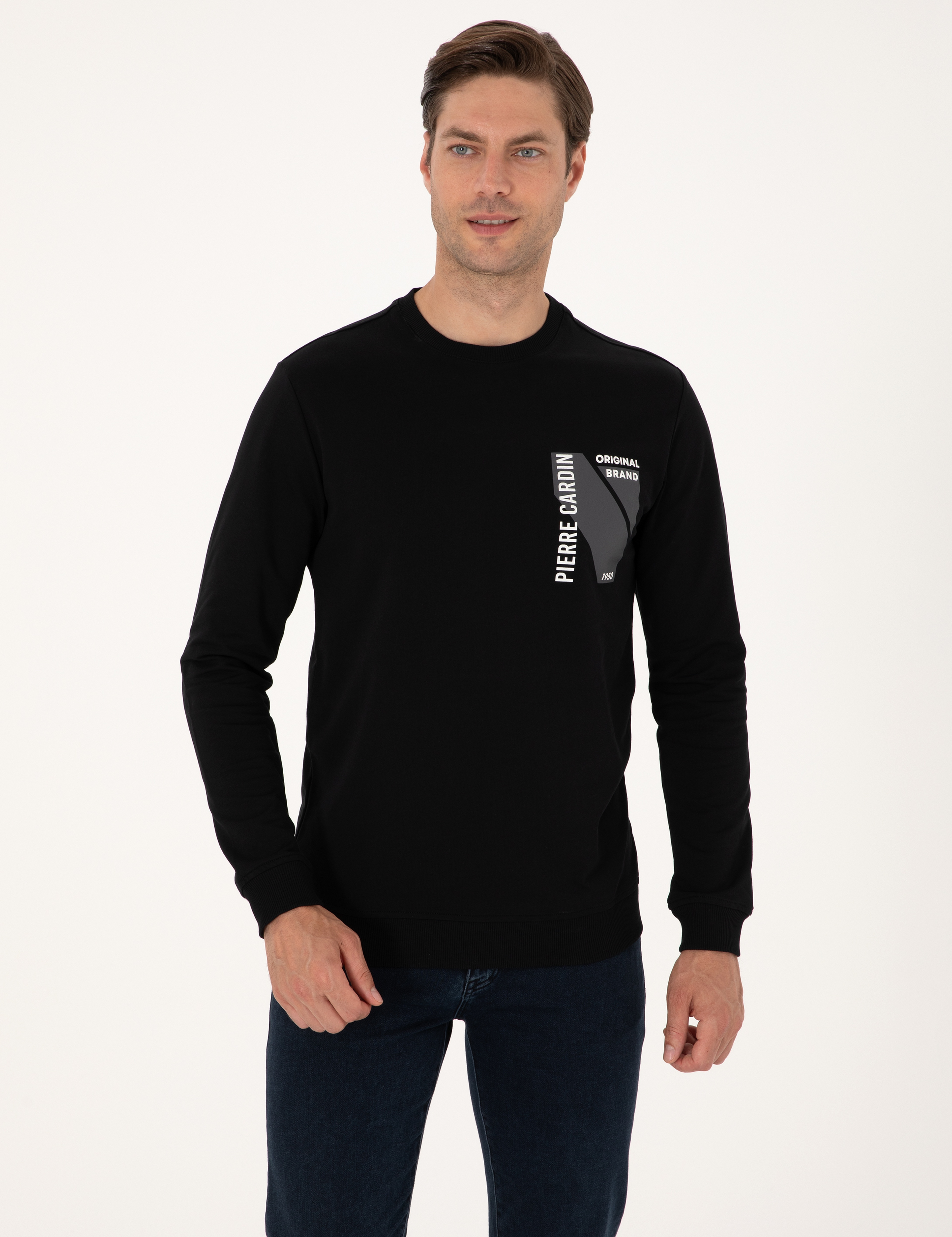 Siyah Regular Fit Bisiklet Yaka Sweatshirt - Image 3