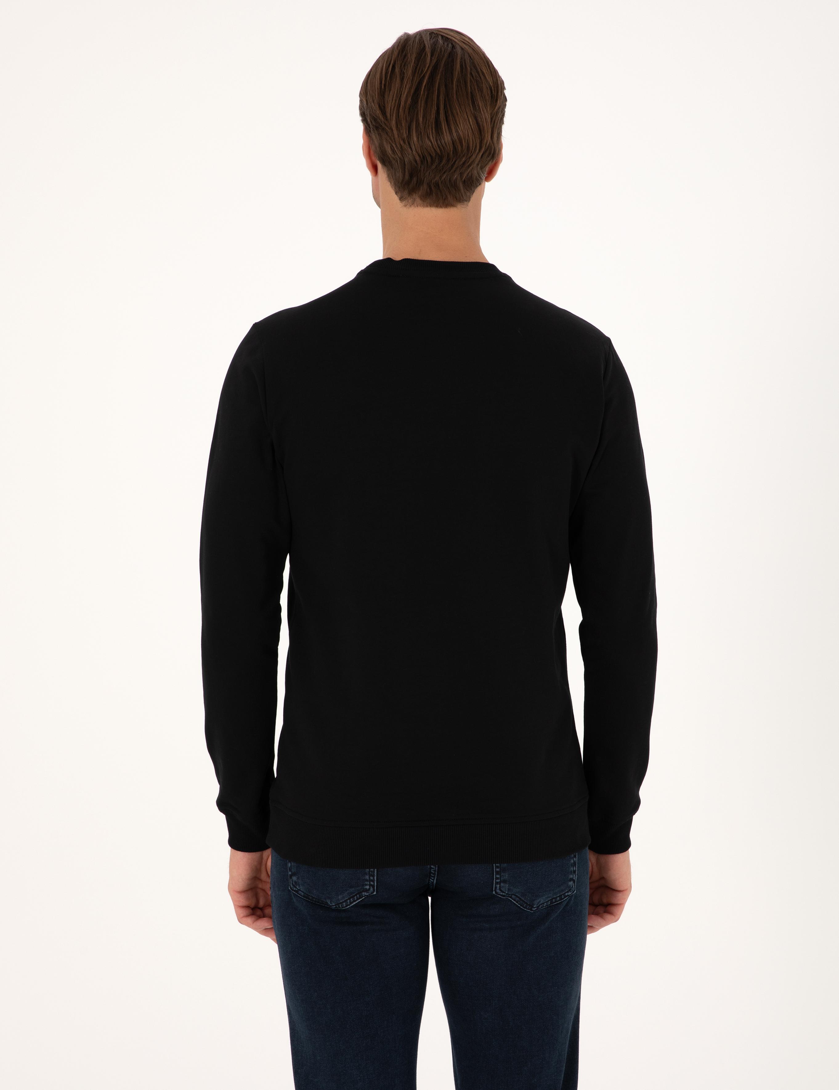 Siyah Regular Fit Bisiklet Yaka Sweatshirt