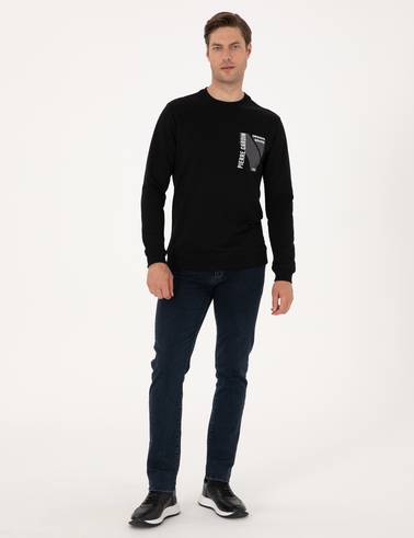 Siyah Regular Fit Bisiklet Yaka Sweatshirt