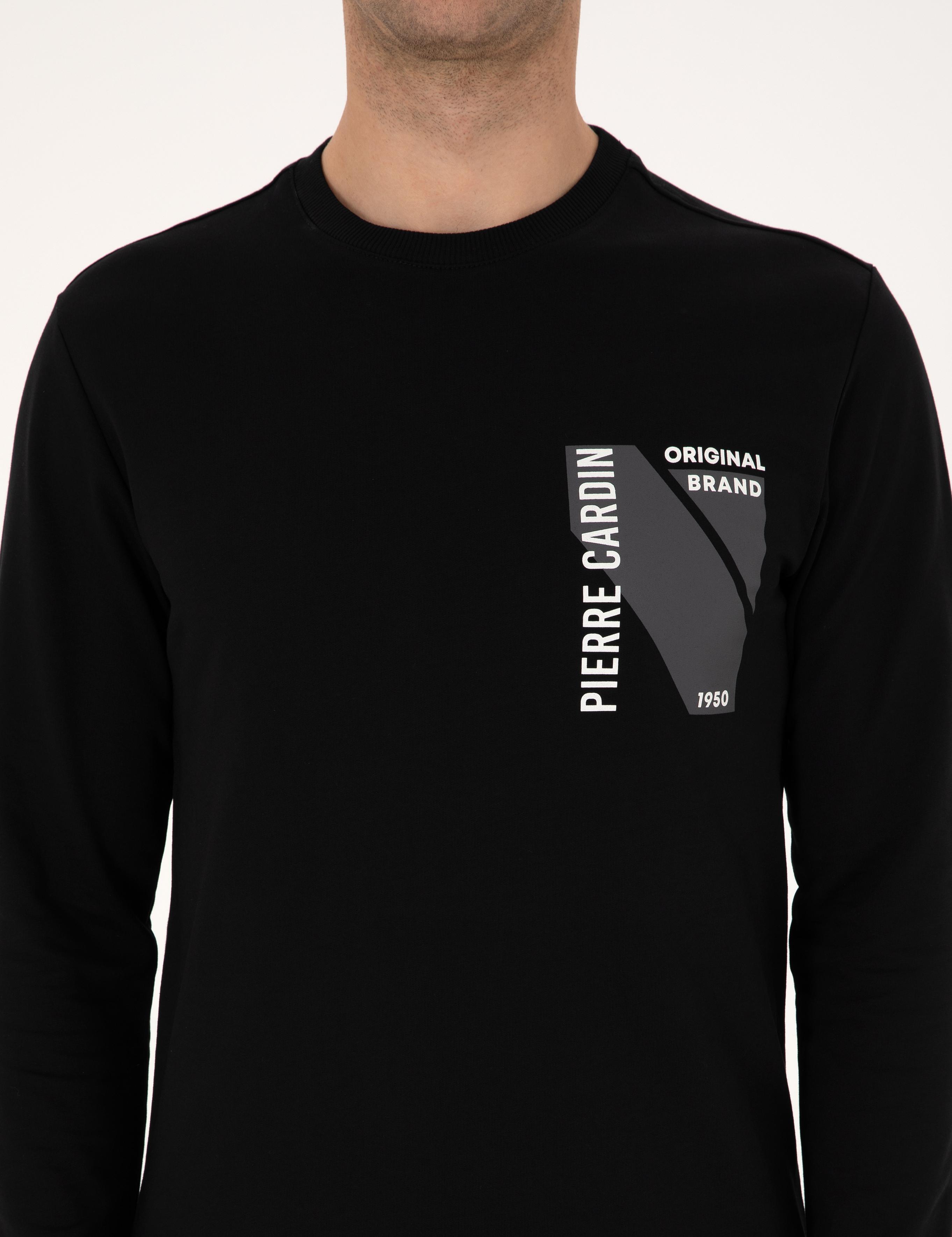 Siyah Regular Fit Bisiklet Yaka Sweatshirt