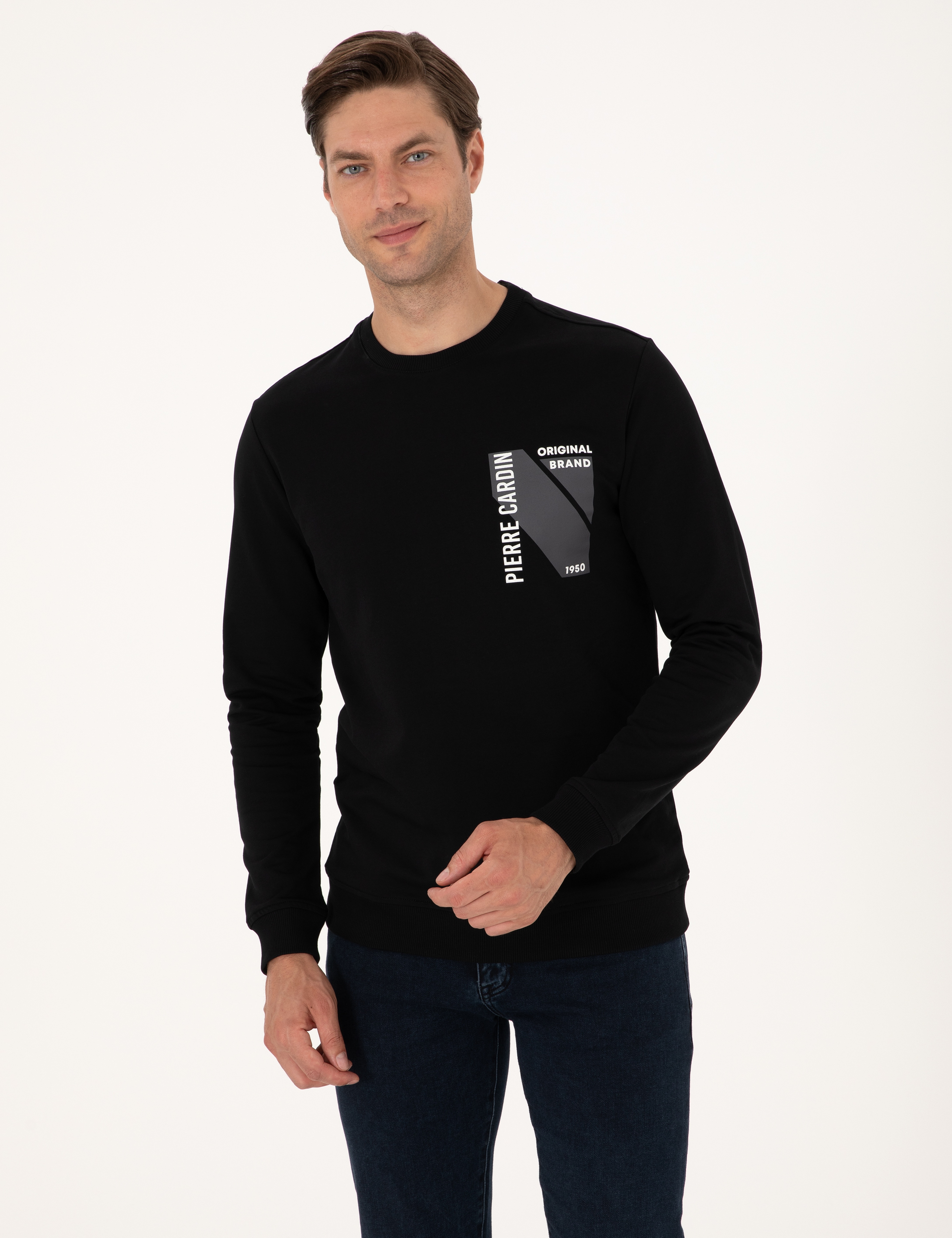 Siyah Regular Fit Bisiklet Yaka Sweatshirt