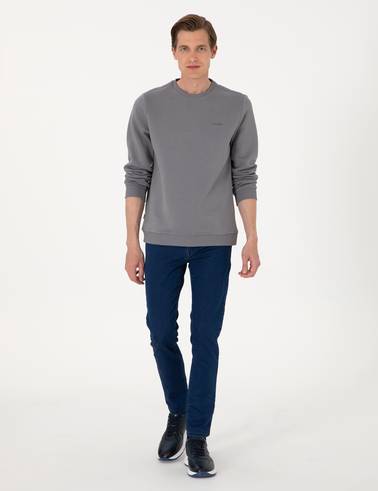 Gri 3 İplik Regular Fit Bisiklet Yaka Basic Sweatshirt
