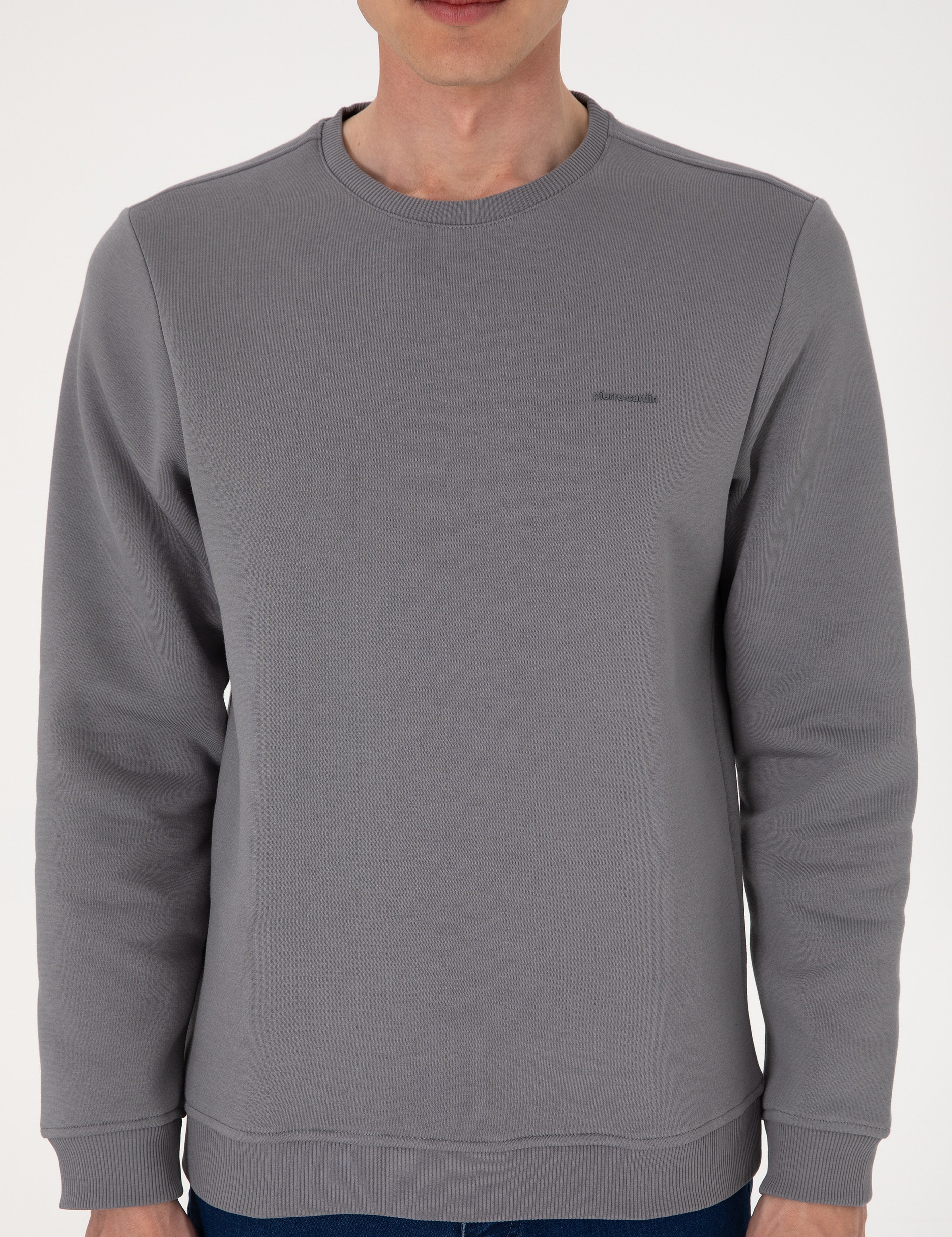 Gri 3 İplik Regular Fit Bisiklet Yaka Basic Sweatshirt - Image 6