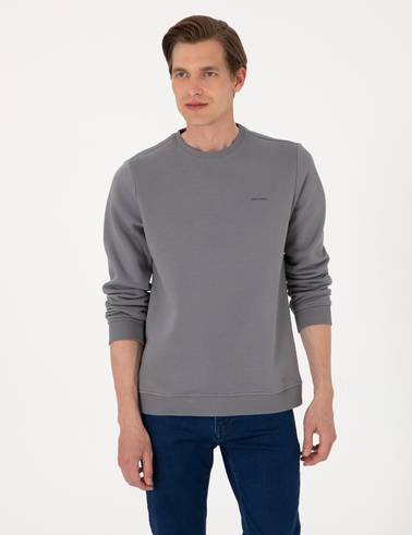 Gri 3 İplik Regular Fit Bisiklet Yaka Basic Sweatshirt