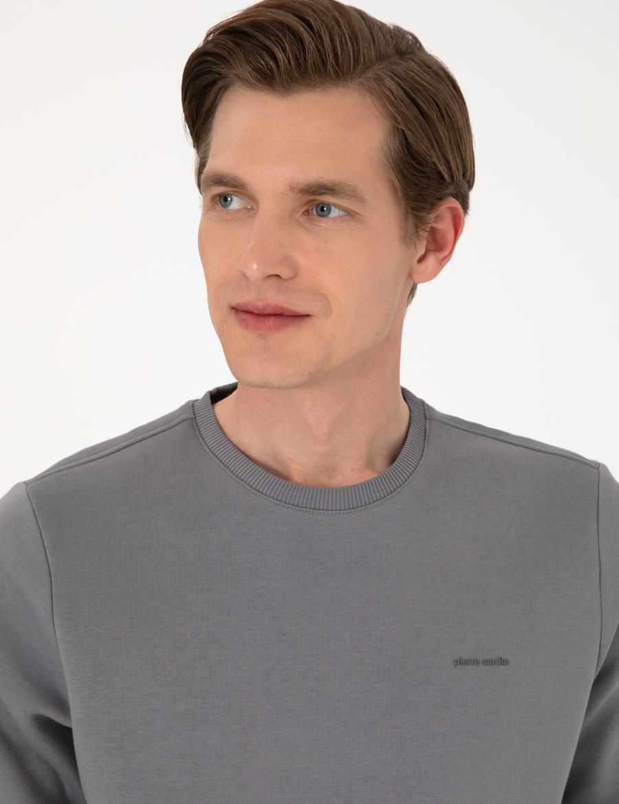 Gri 3 İplik Regular Fit İçi Polarlı Bisiklet Yaka Basic Sweatshirt