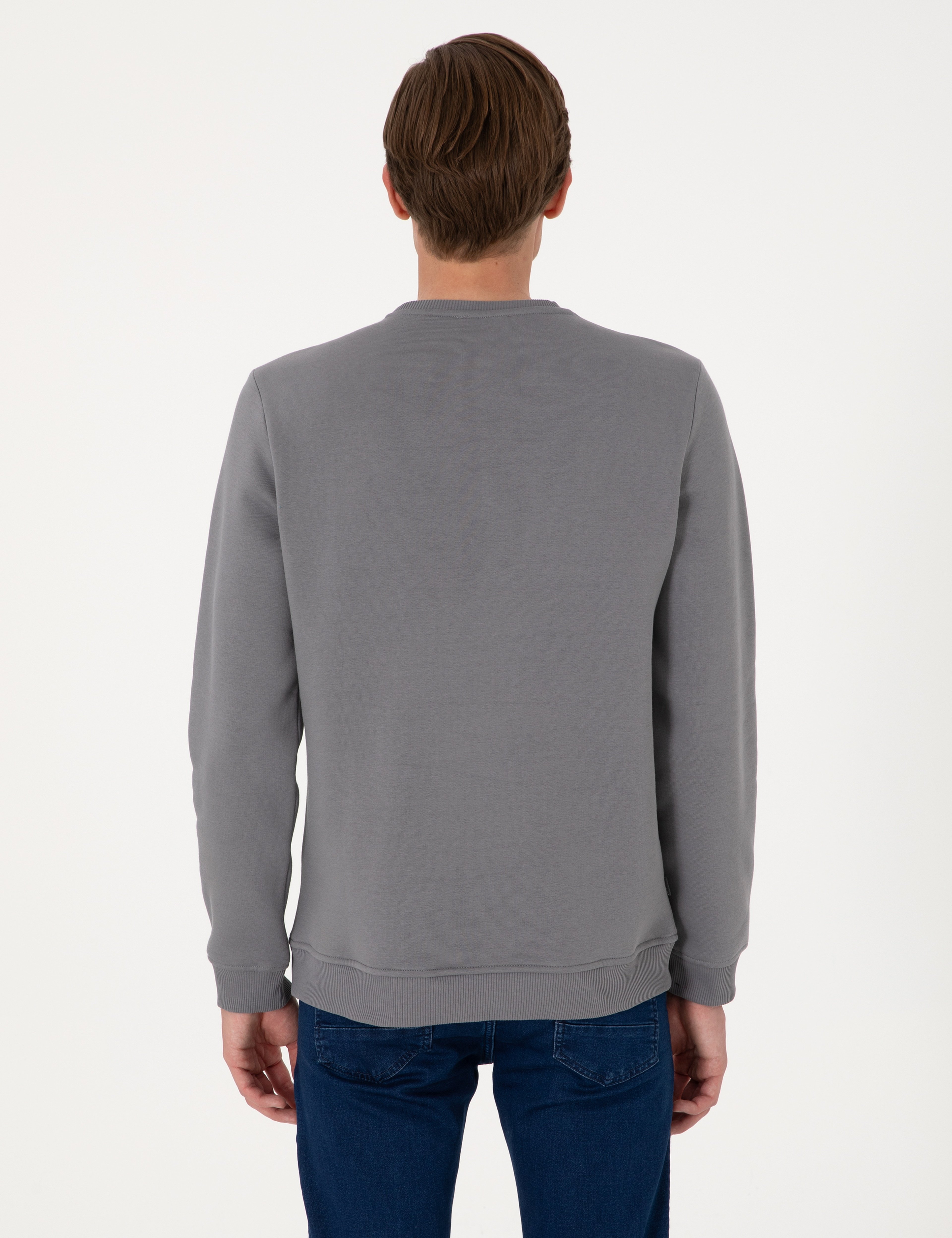 Gri 3 İplik Regular Fit Bisiklet Yaka Basic Sweatshirt