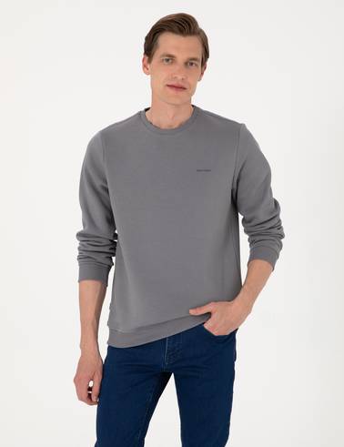 Gri 3 İplik Regular Fit Bisiklet Yaka Basic Sweatshirt