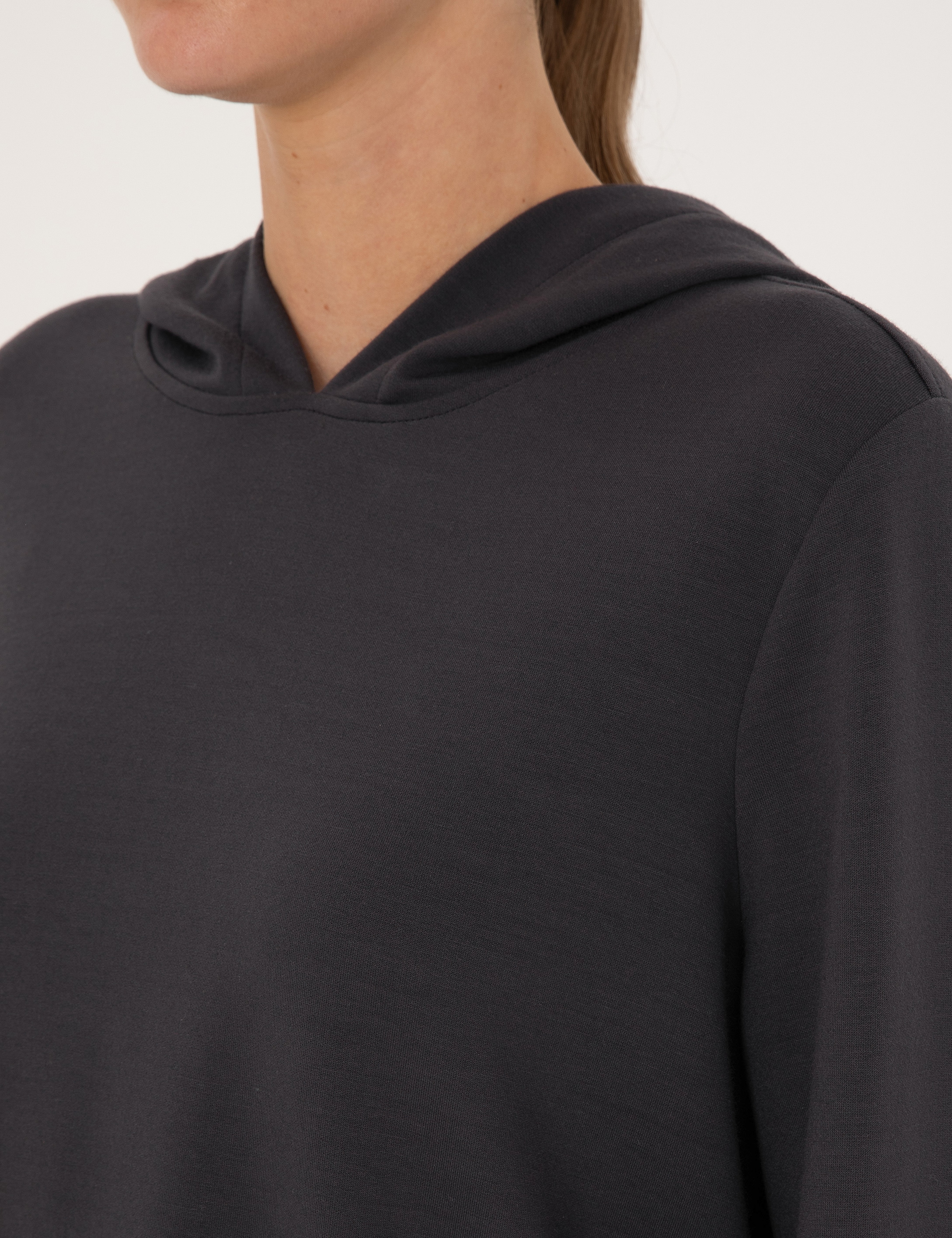 Antrasit Oversize Modal Karışımlı Kapüşonlu Sweatshirt